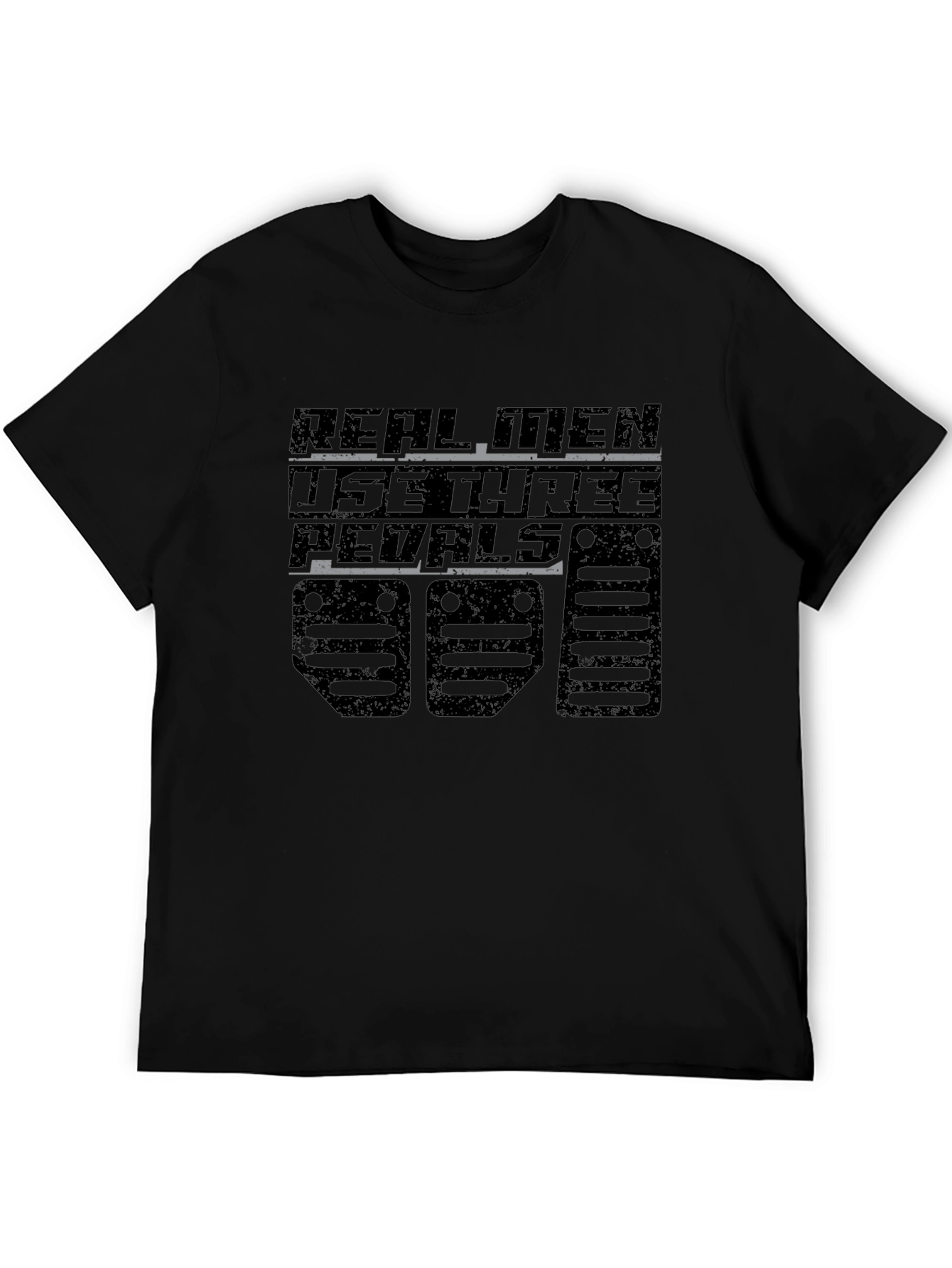 Real Men Use Three Pedals Black Graphic Tee