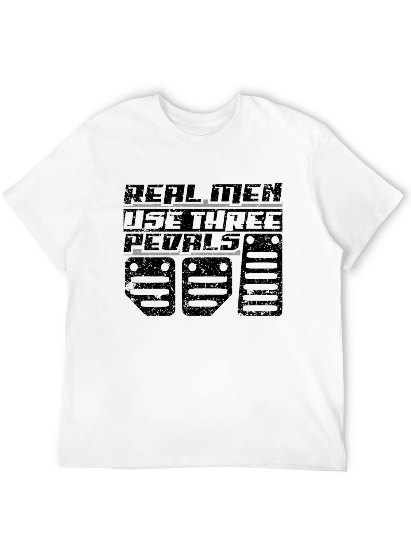 Real Men Use Three Pedals Black Graphic Tee