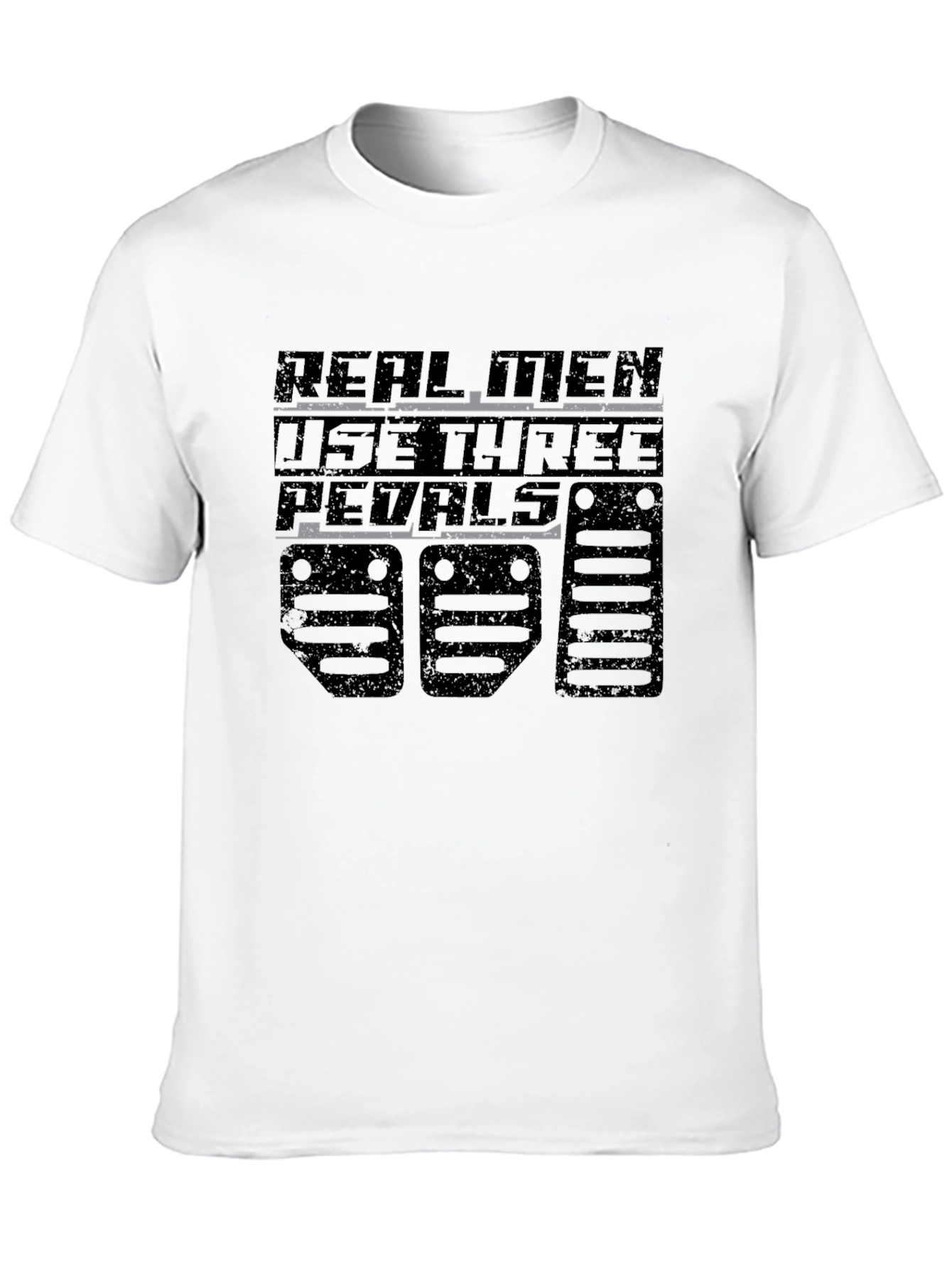 Real Men Use Three Pedals Black Graphic Tee