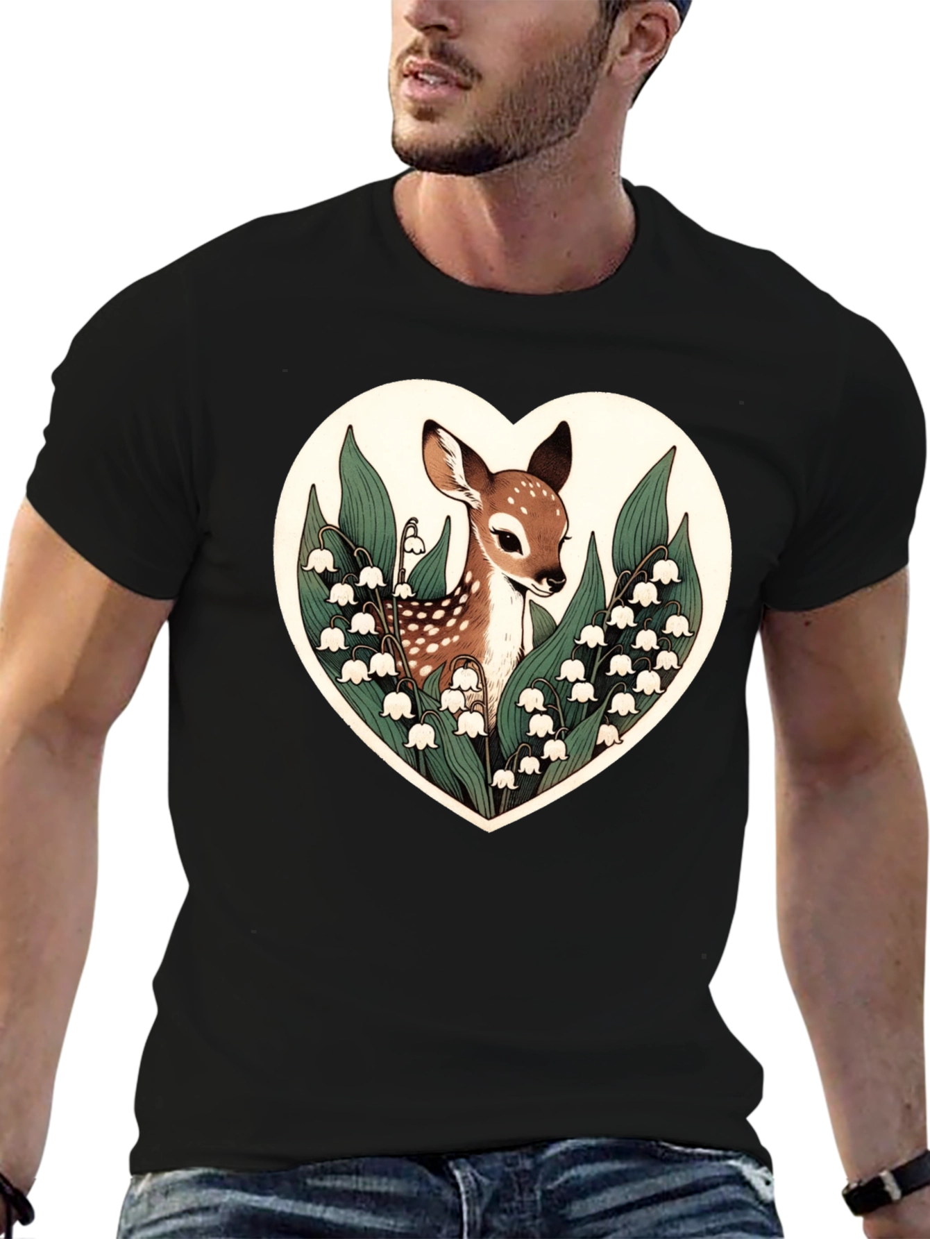 Fawn & Lily Heart Graphic T-Shirt - Black