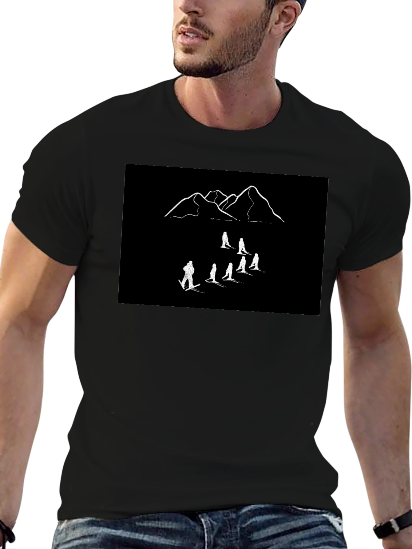 Mountain Ski Crew T-Shirt - Black Cotton Tee