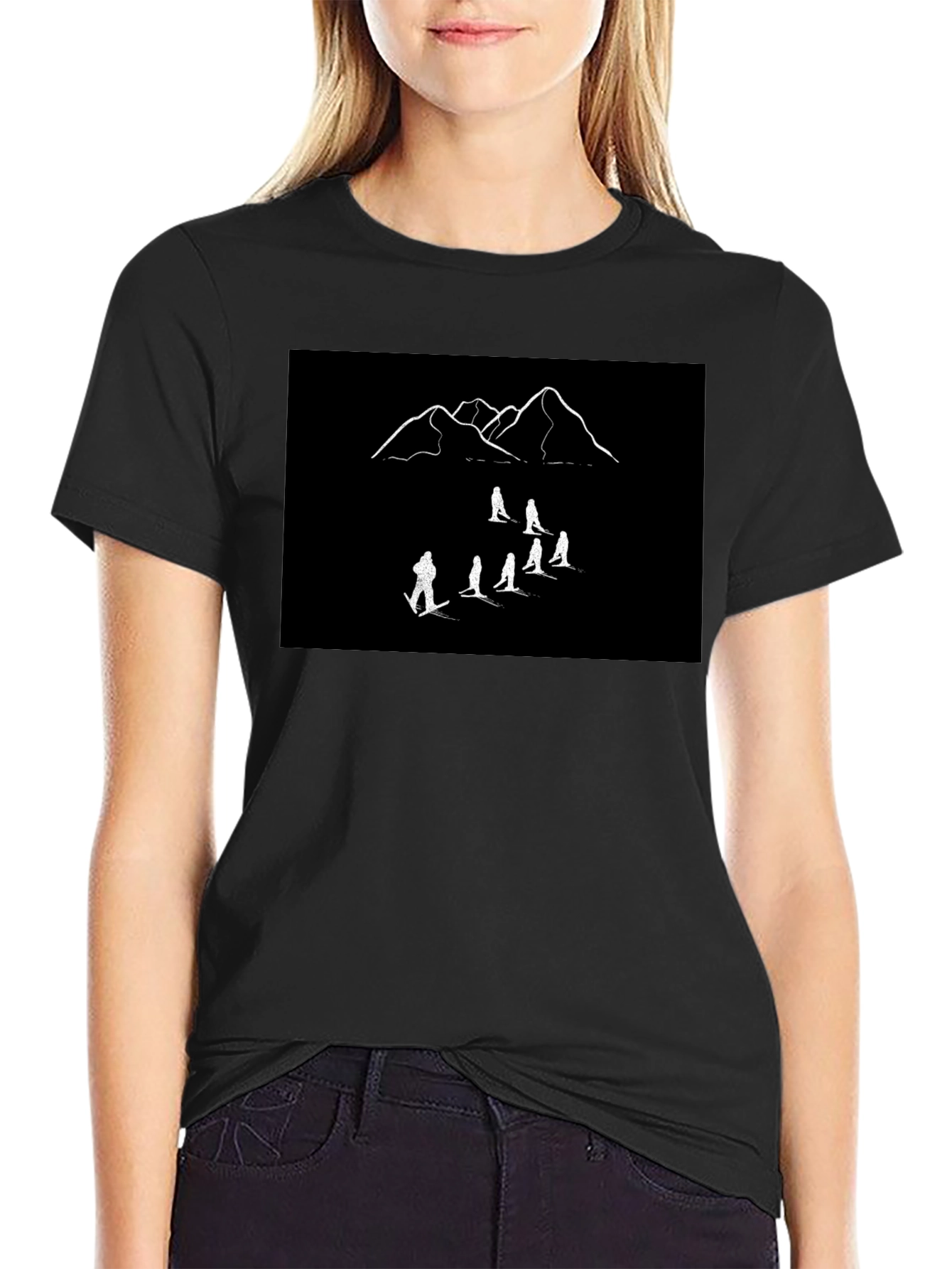 Mountain Ski Crew T-Shirt - Black Cotton Tee