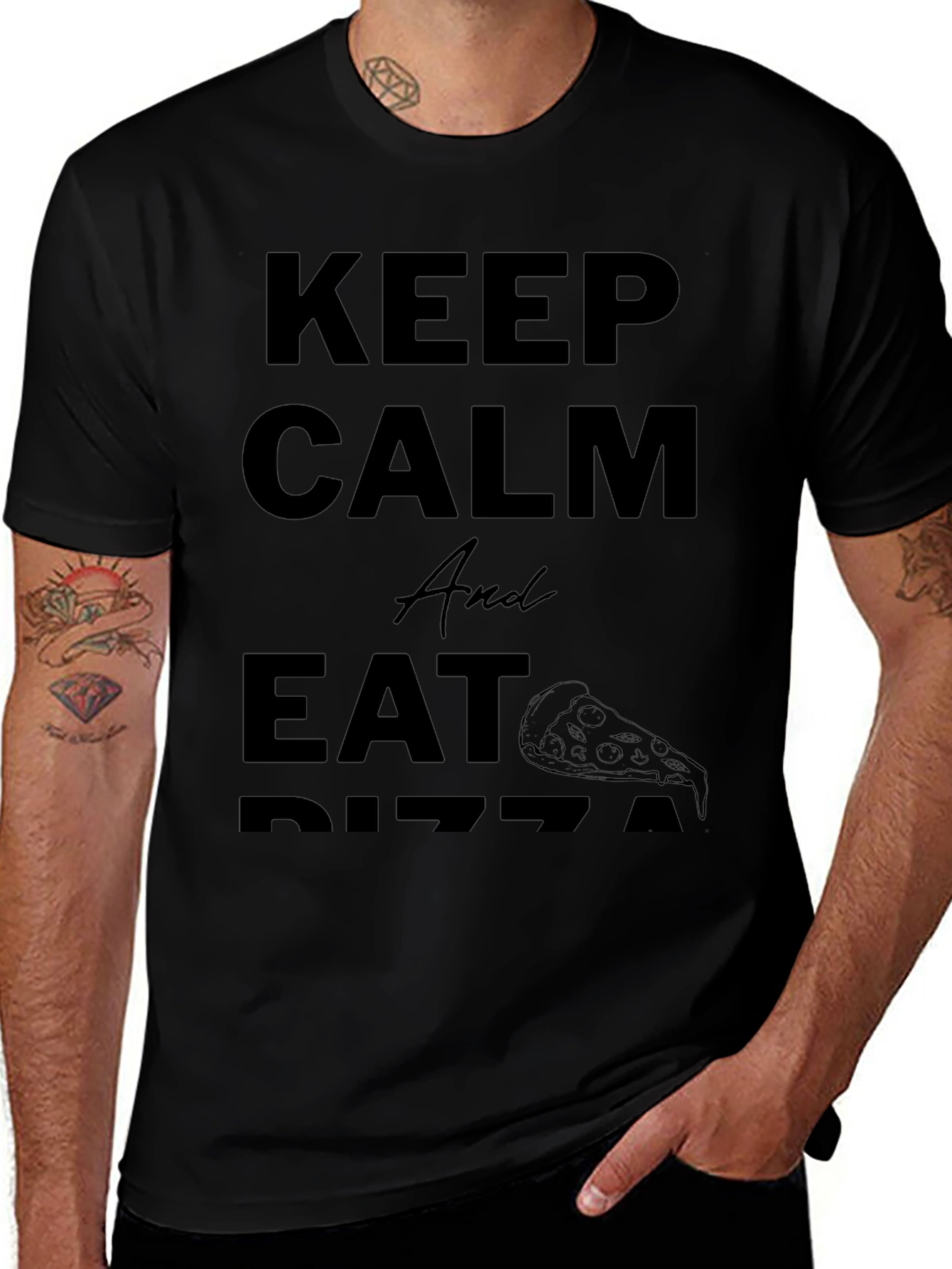 Keep Calm and Eat Pizza - Black T-Shirt