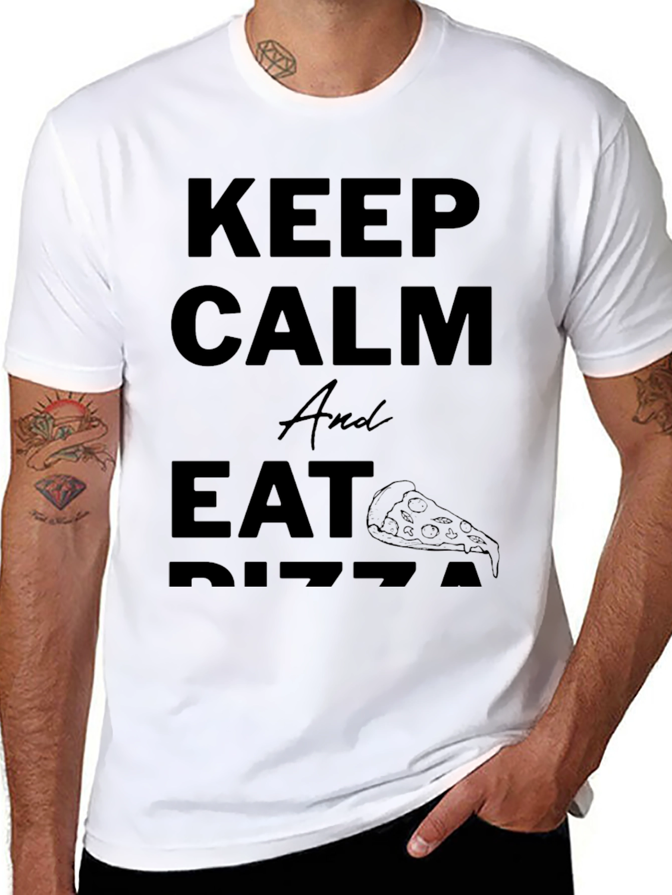 Keep Calm and Eat Pizza - Black T-Shirt