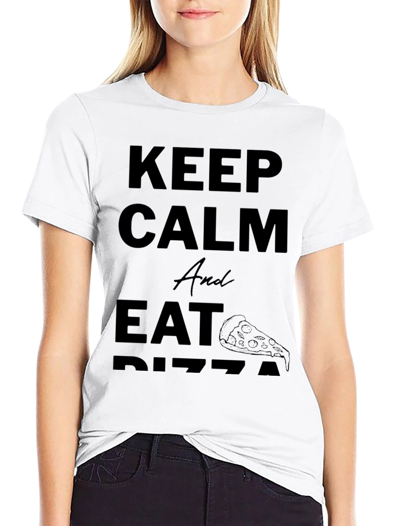 Keep Calm and Eat Pizza - Black T-Shirt