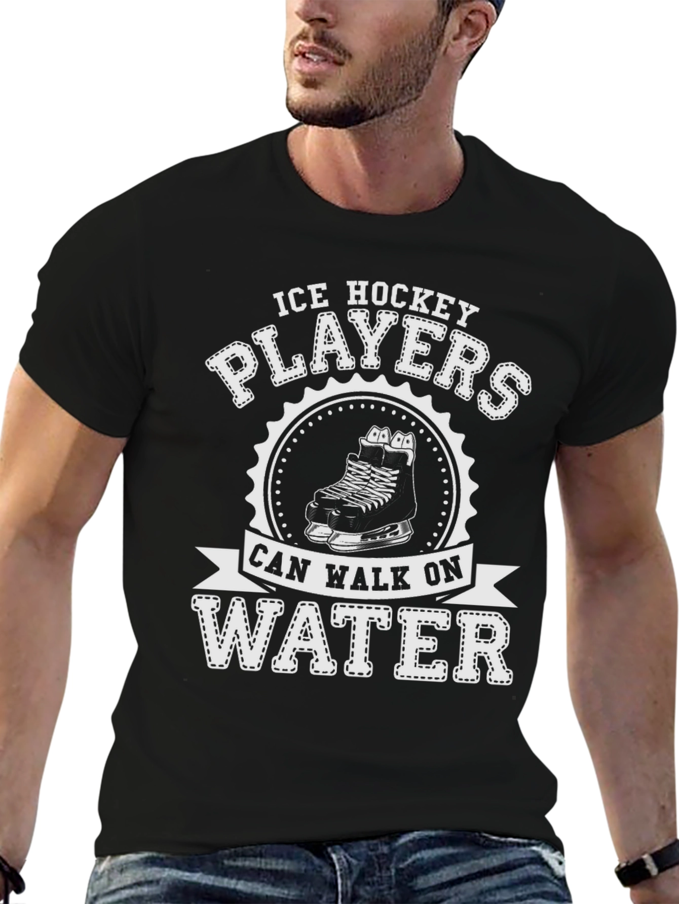 Ice Hockey Players Can Walk On Water Black T-Shirt