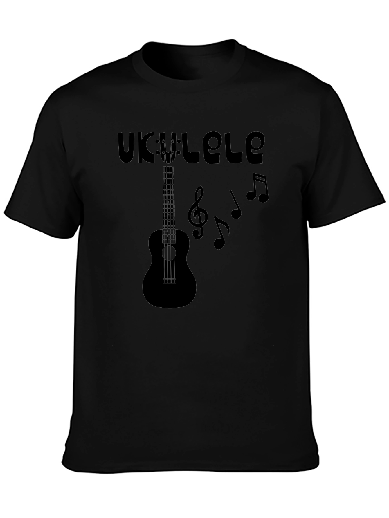 Ukulele Music Graphic Tee - Black Cotton T-Shirt