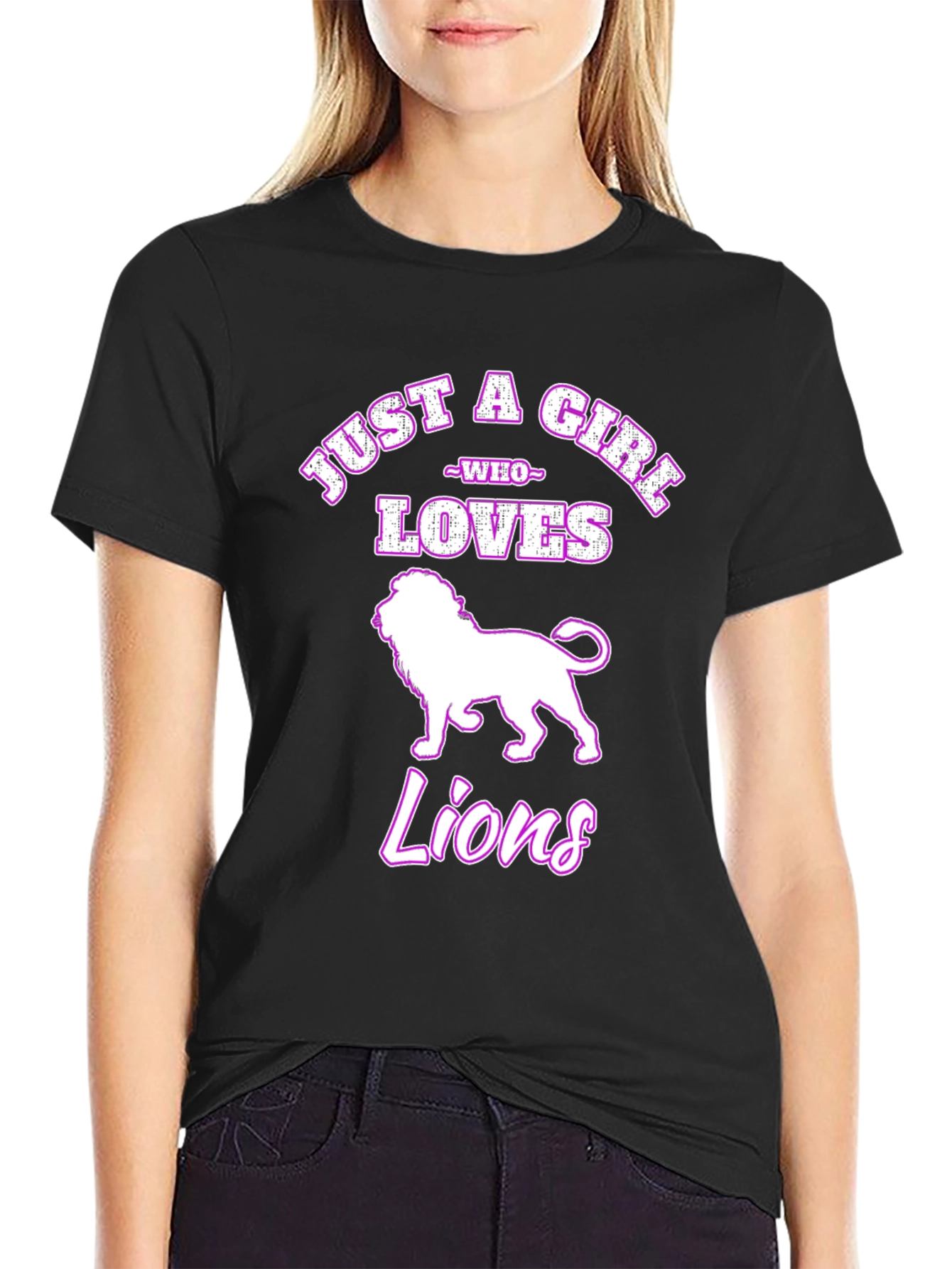 Just A Girl Who Loves Lions Black T-Shirt