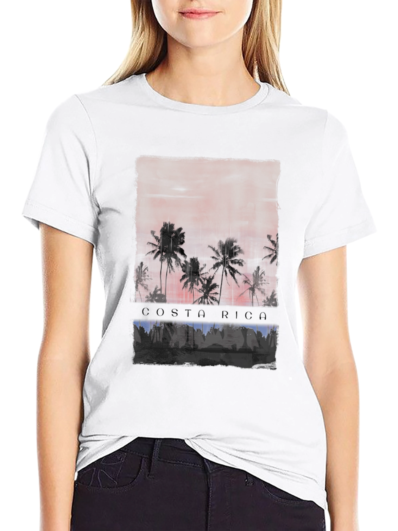 Costa Rica Palm Sunset Graphic Tee - Black