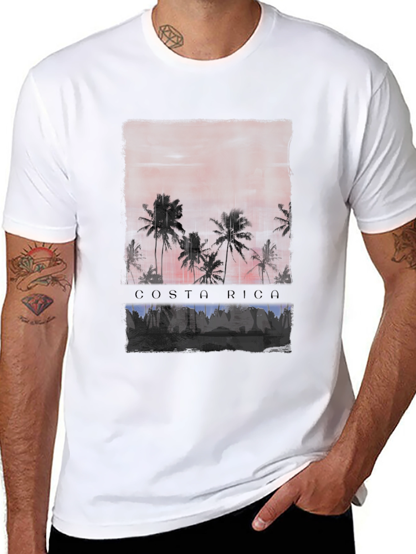 Costa Rica Palm Sunset Graphic Tee - Black