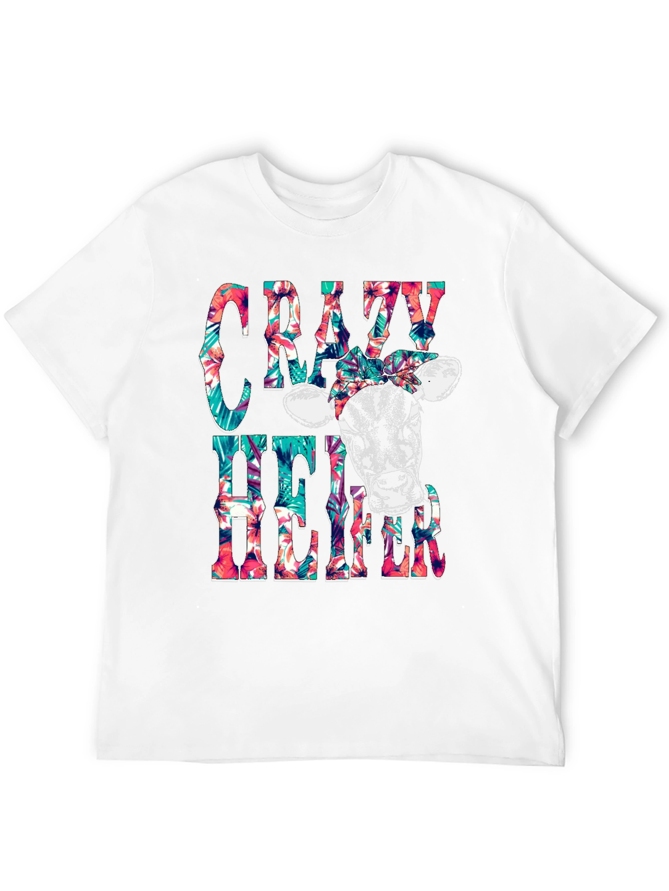 Crazy Heifer T-Shirt: Floral Cow Graphic Tee