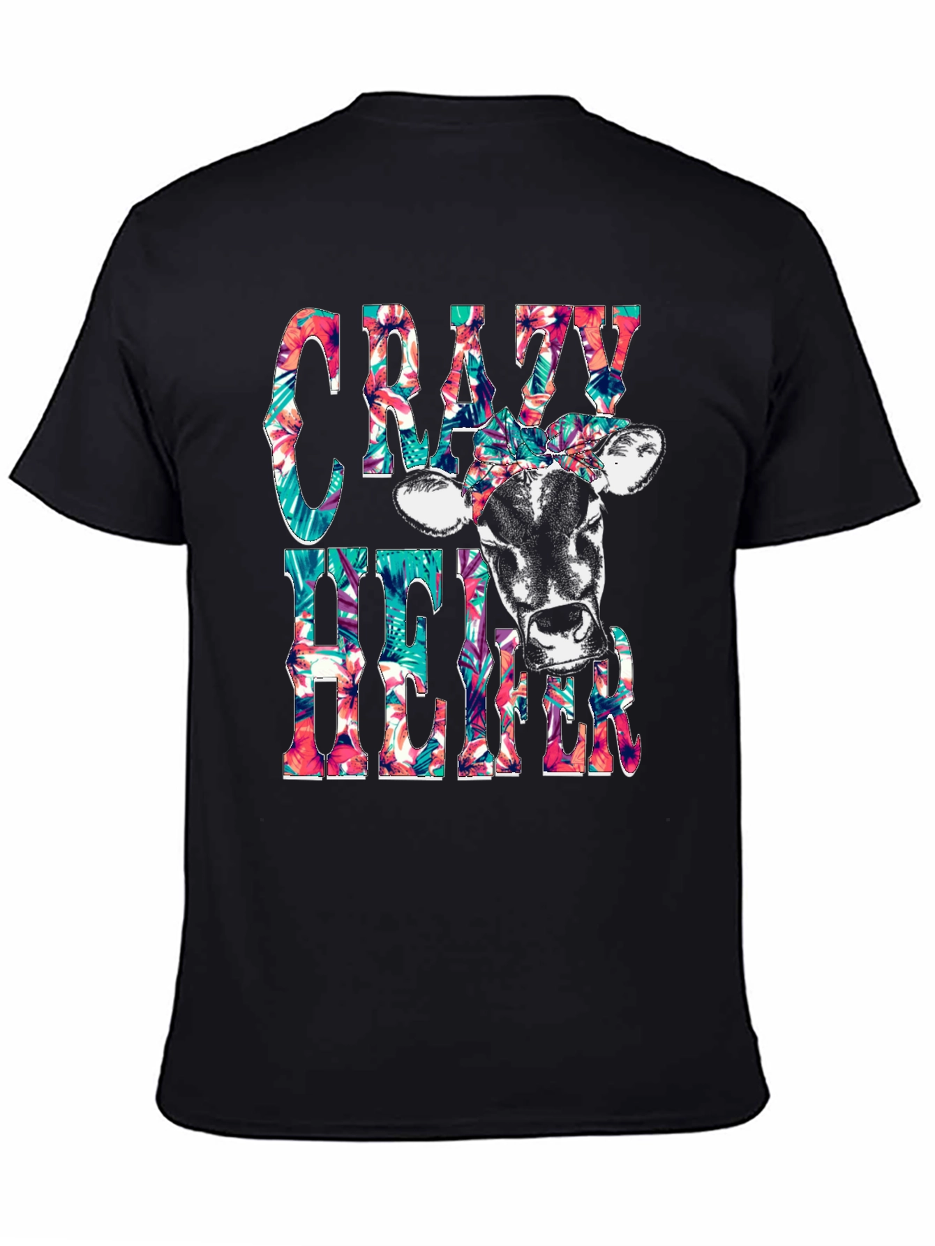 Crazy Heifer T-Shirt: Floral Cow Graphic Tee