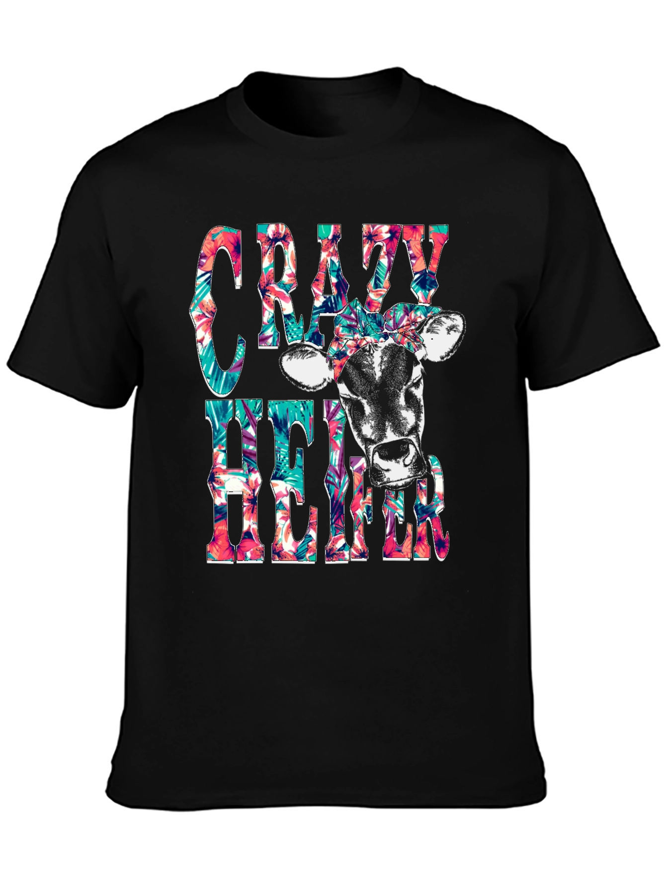 Crazy Heifer T-Shirt: Floral Cow Graphic Tee