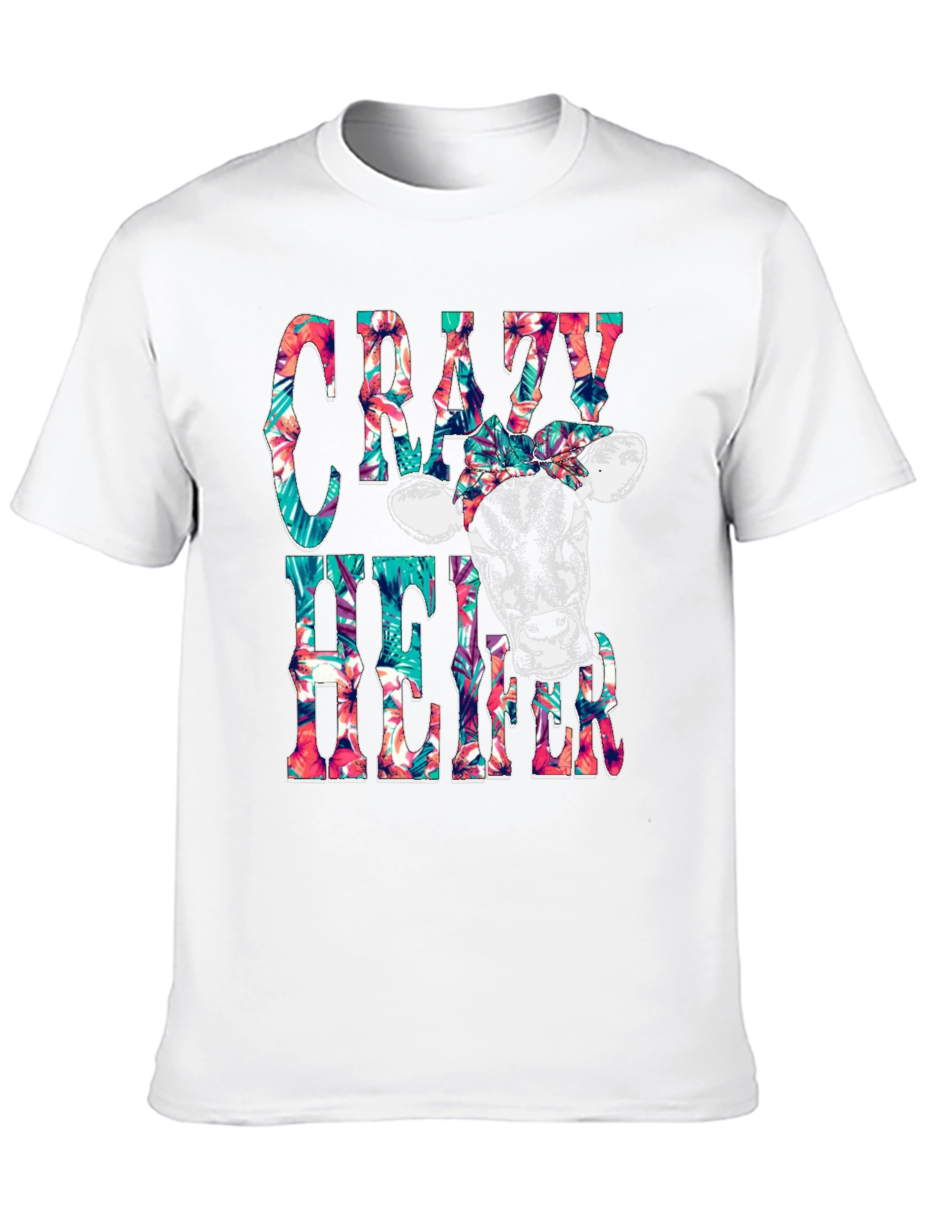 Crazy Heifer T-Shirt: Floral Cow Graphic Tee