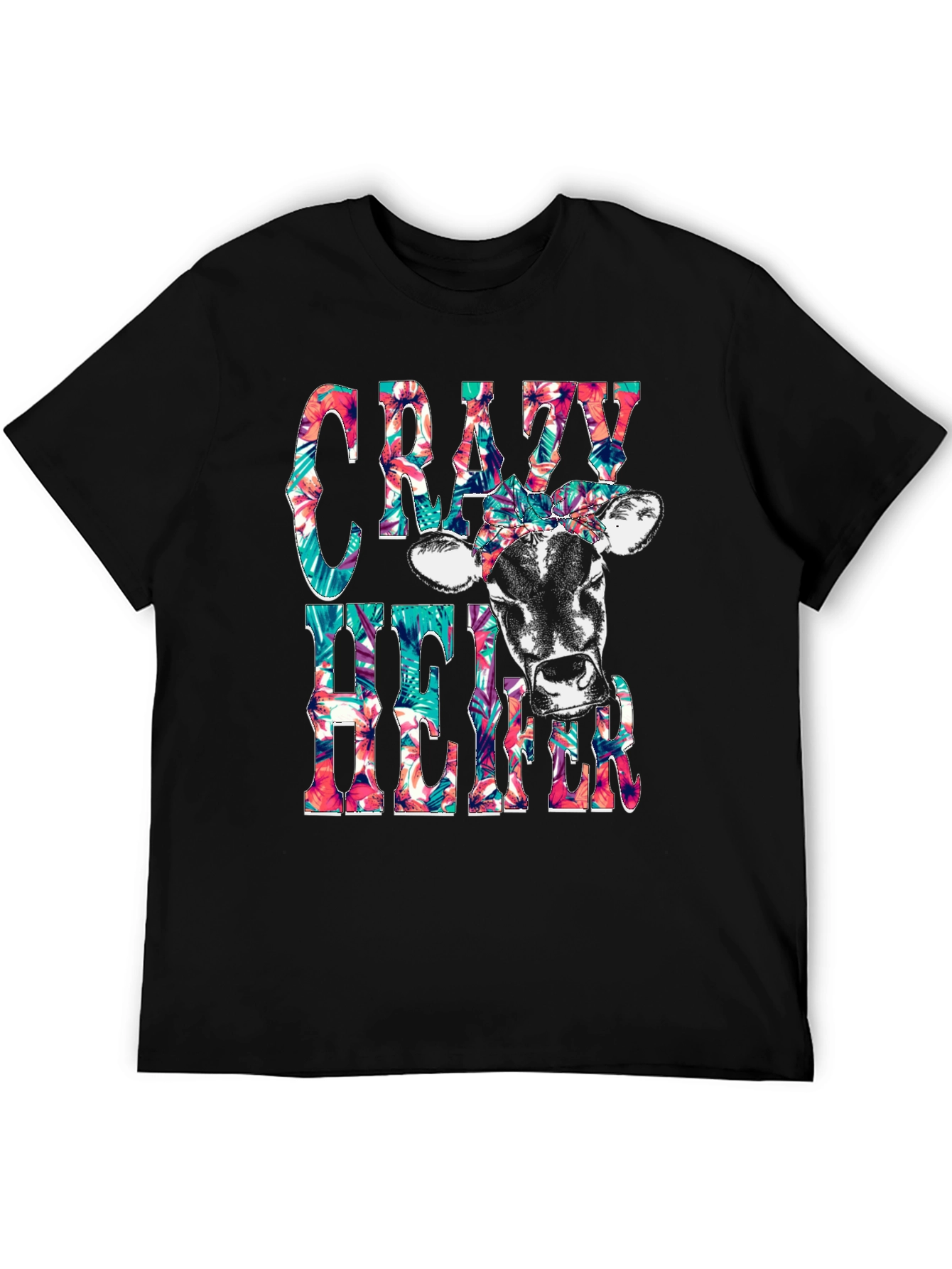 Crazy Heifer T-Shirt: Floral Cow Graphic Tee