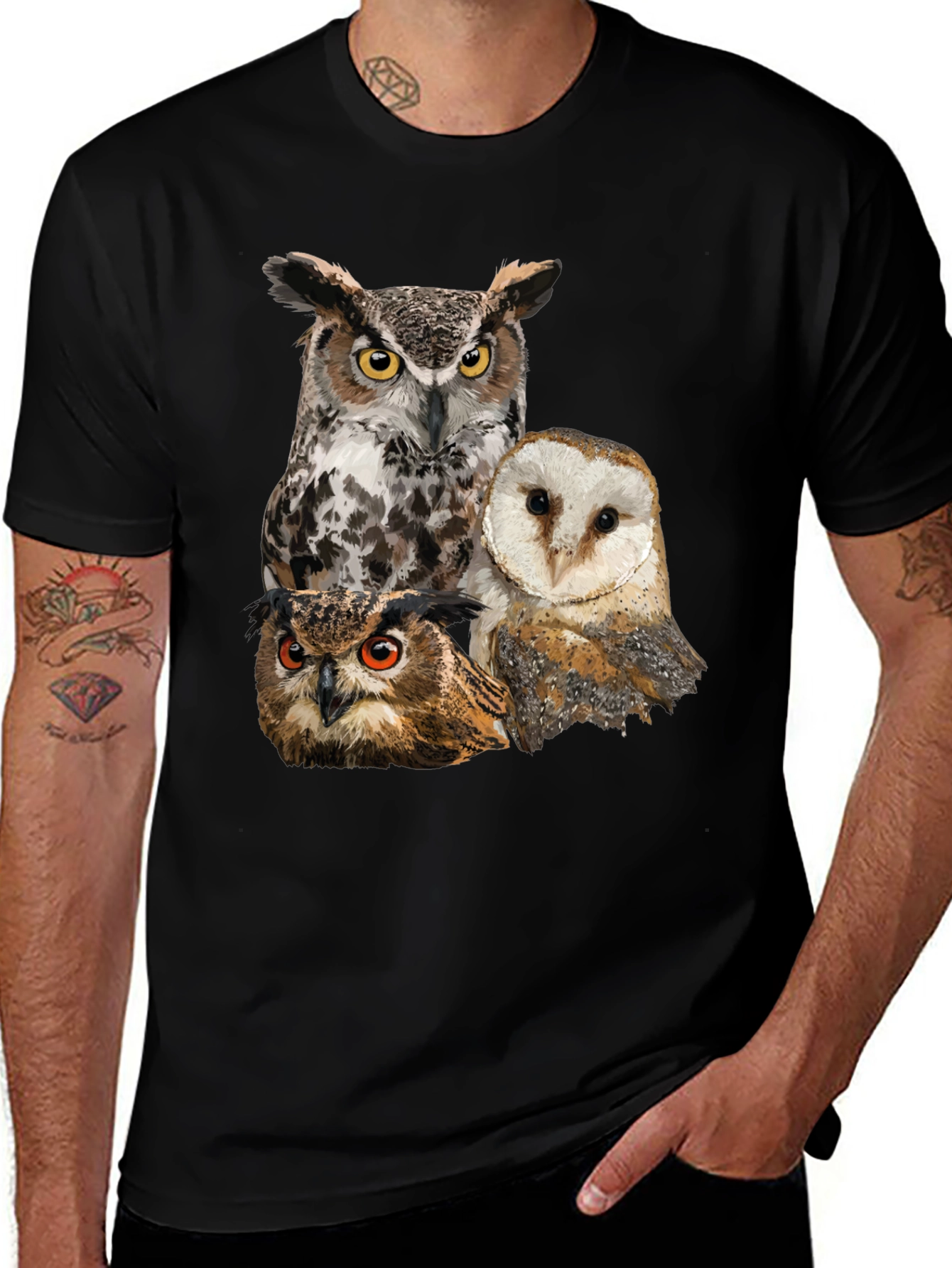 Owl Trio Graphic Tee - Black T-Shirt