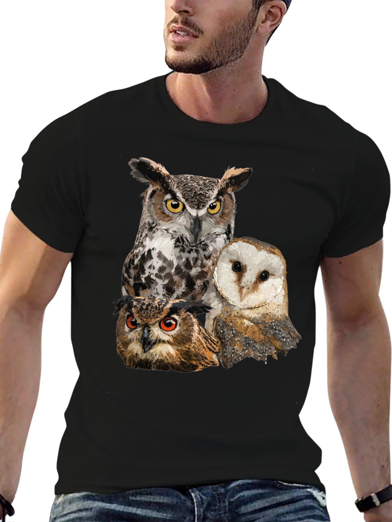 Owl Trio Graphic Tee - Black T-Shirt
