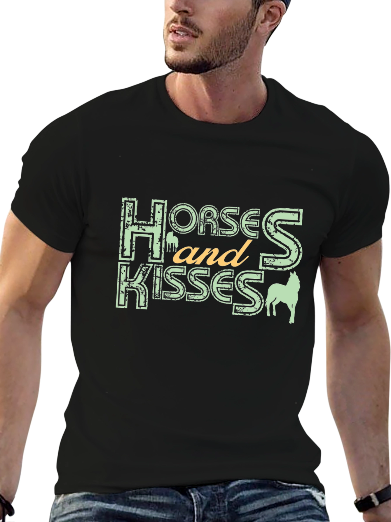 Horses and Kisses Graphic T-Shirt - Black