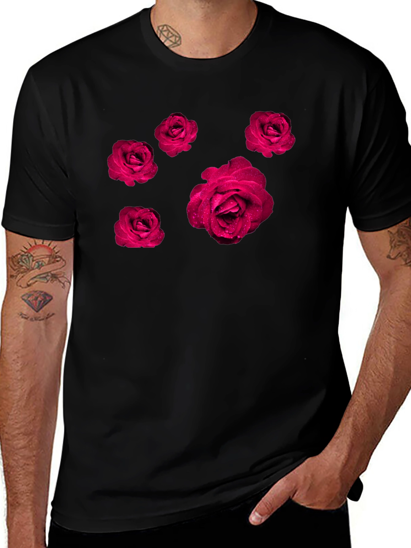Rose Print Black T-Shirt