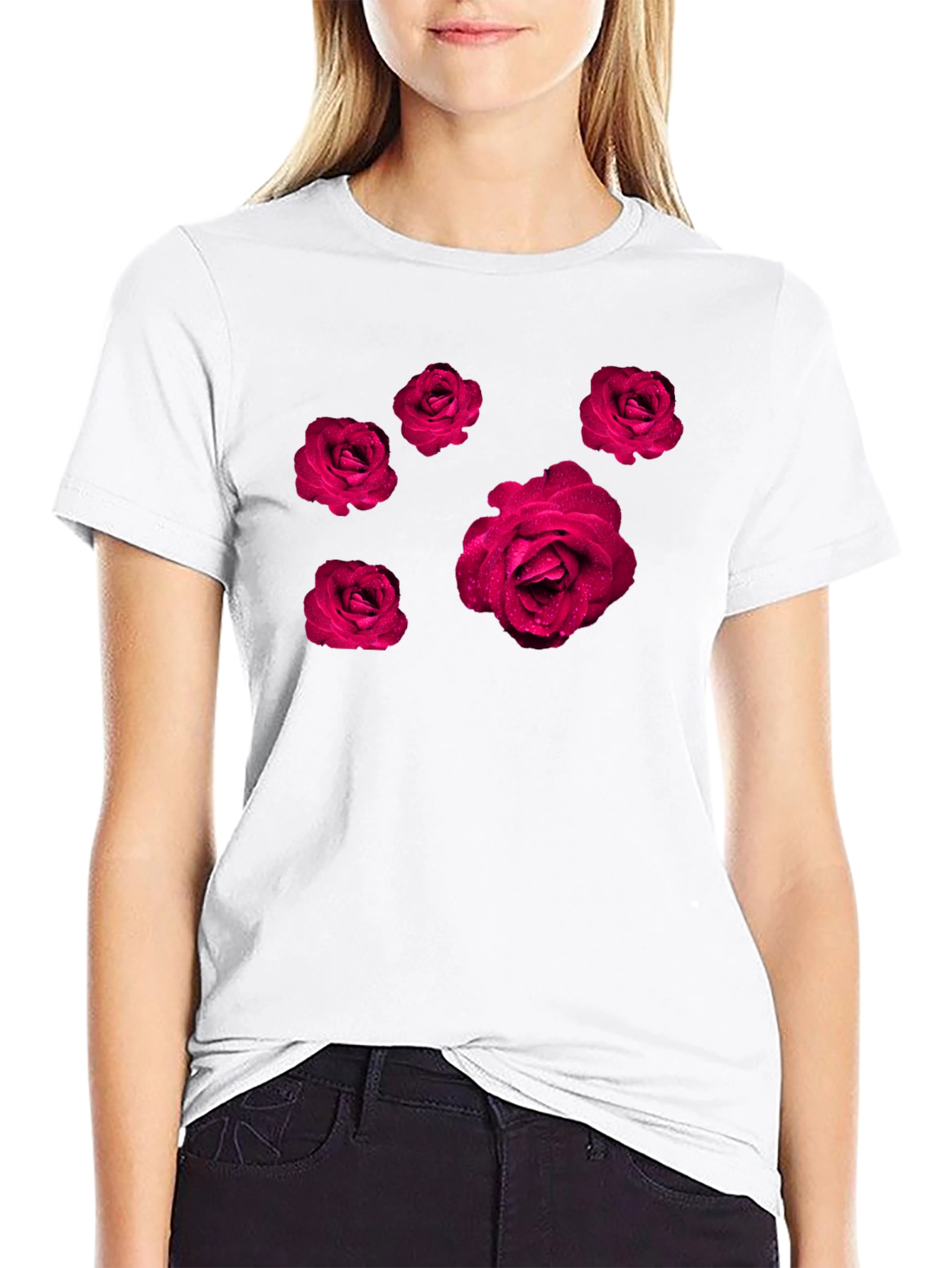 Rose Print Black T-Shirt