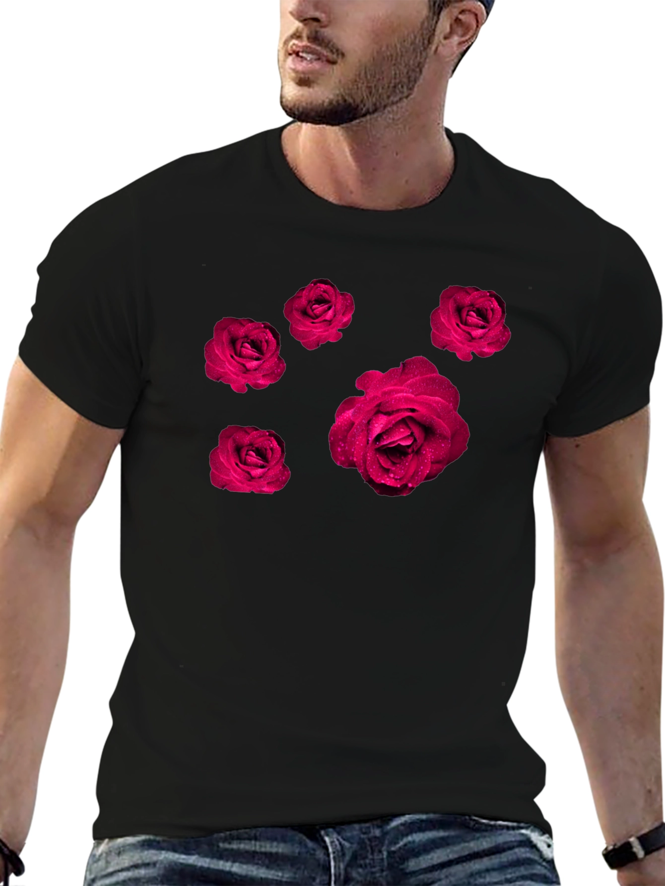 Rose Print Black T-Shirt