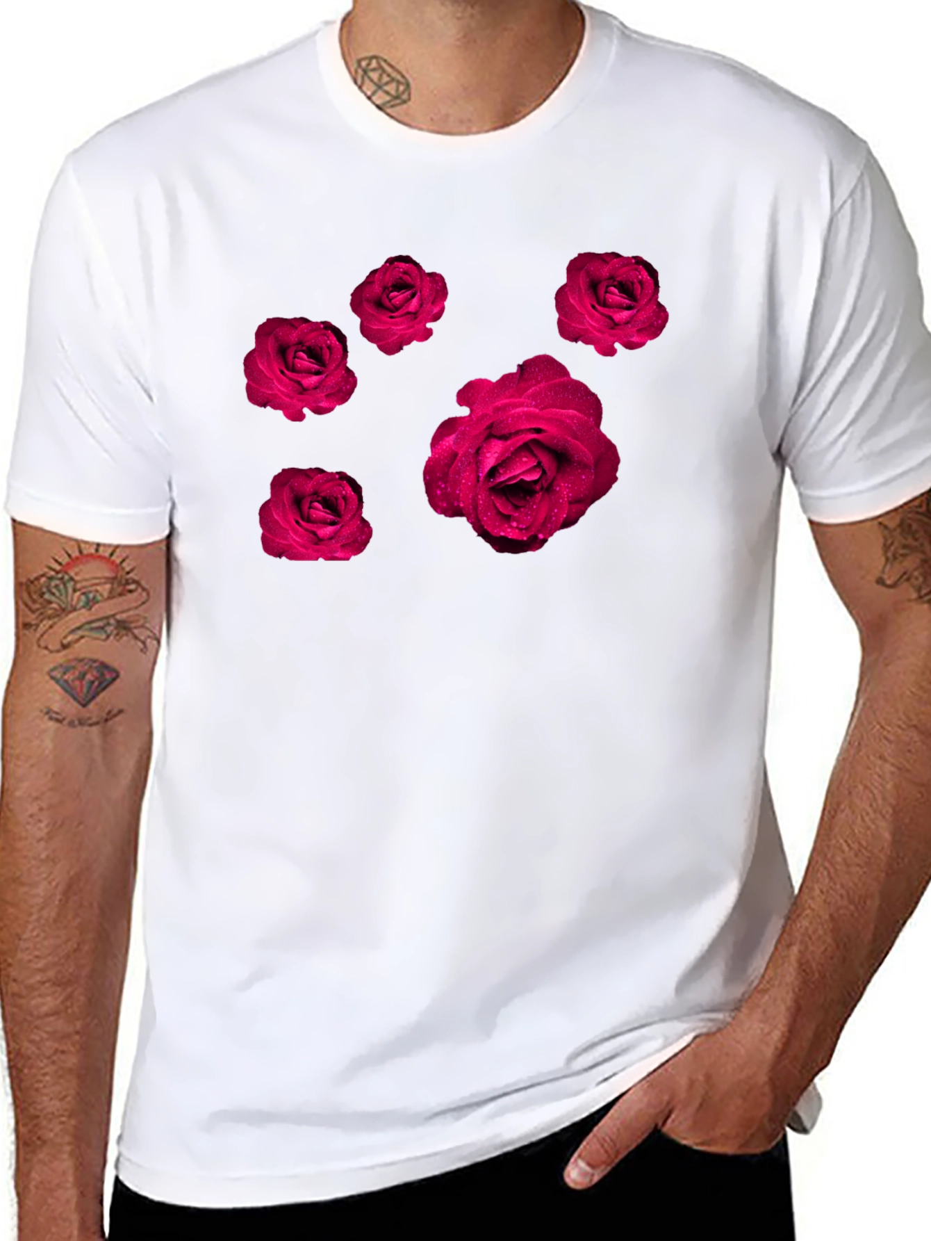 Rose Print Black T-Shirt