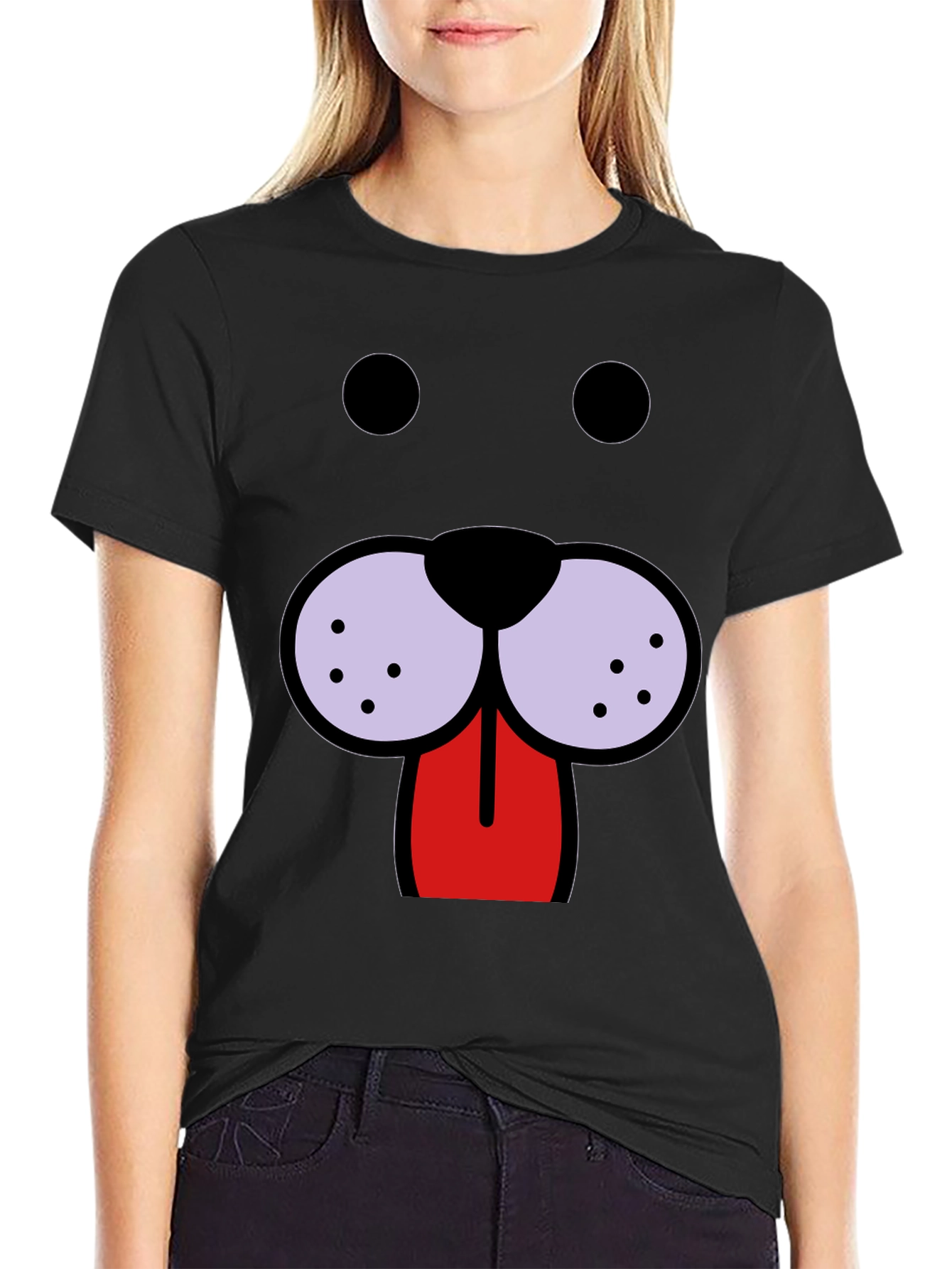Funny Dog Face Graphic Tee - Black