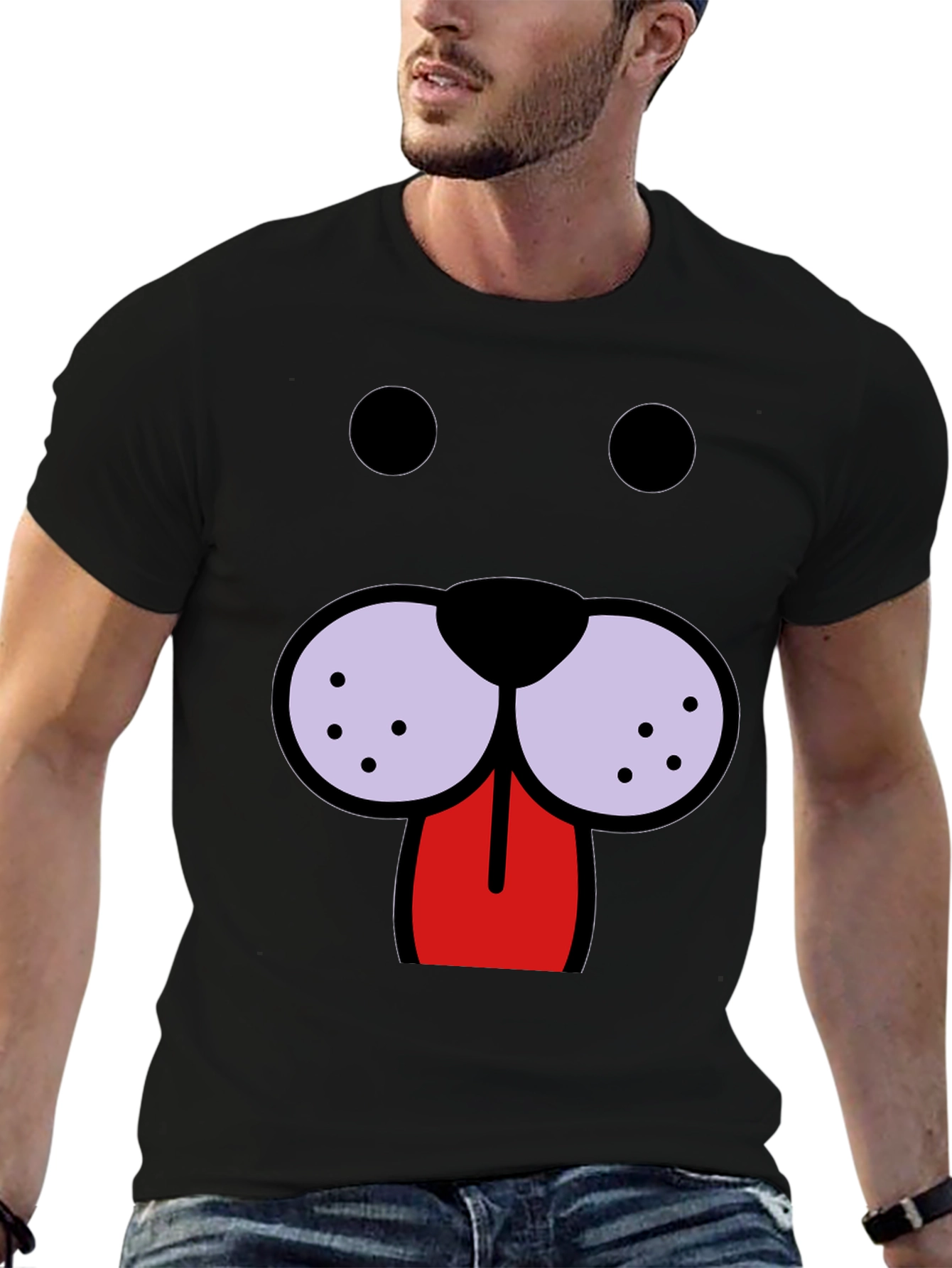 Funny Dog Face Graphic Tee - Black