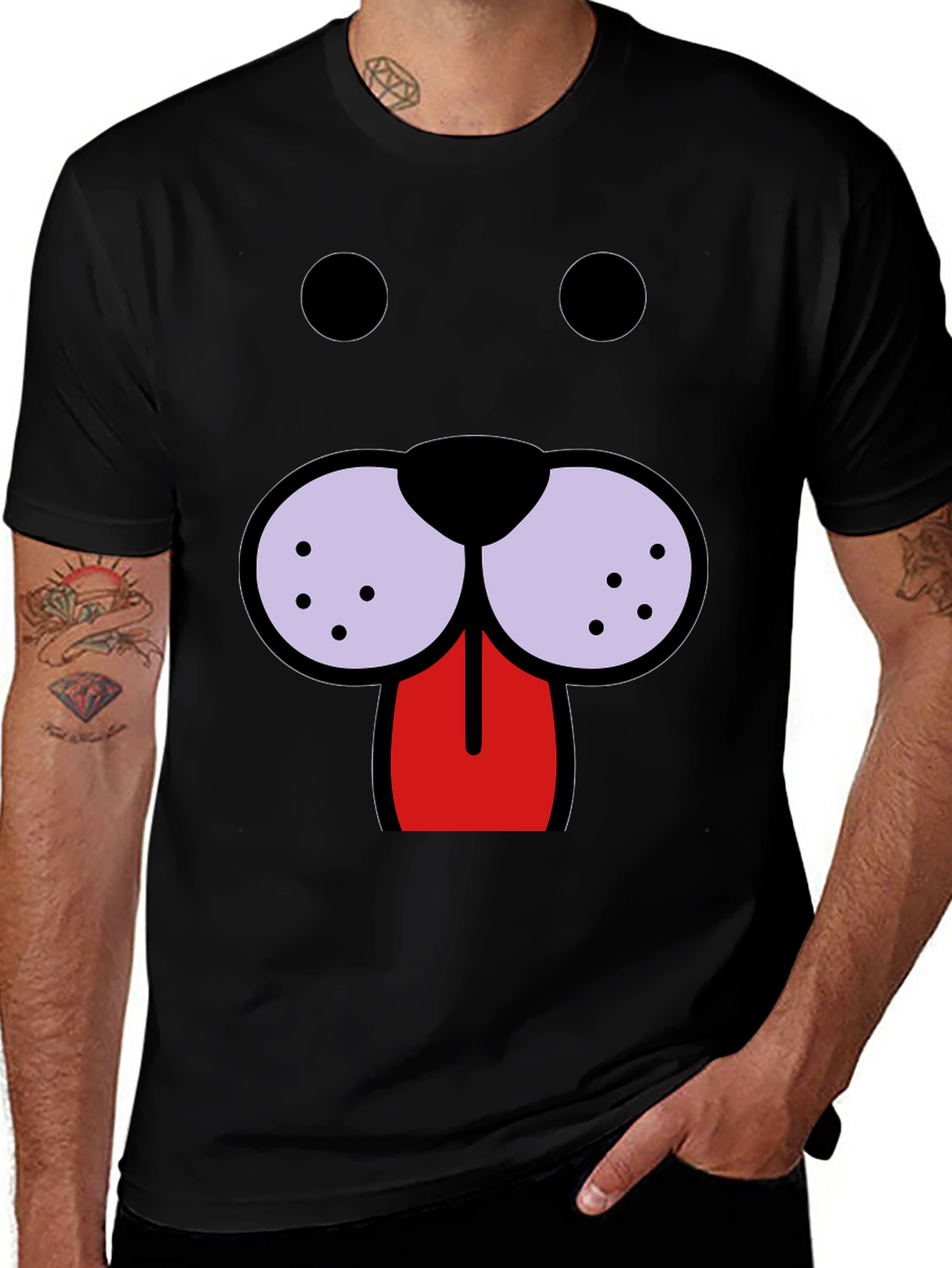 Funny Dog Face Graphic Tee - Black
