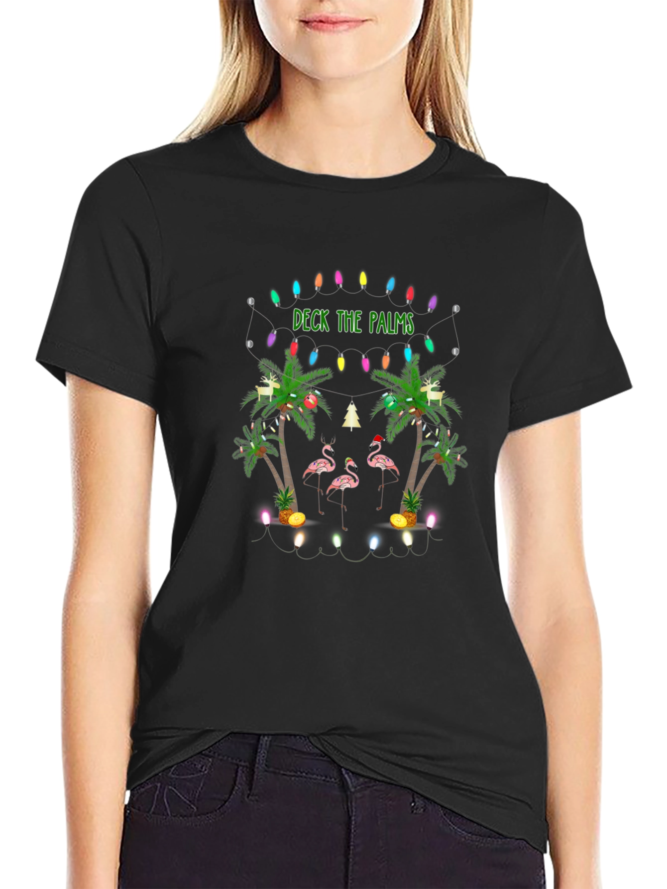 Deck the Palms Christmas Flamingo T-Shirt