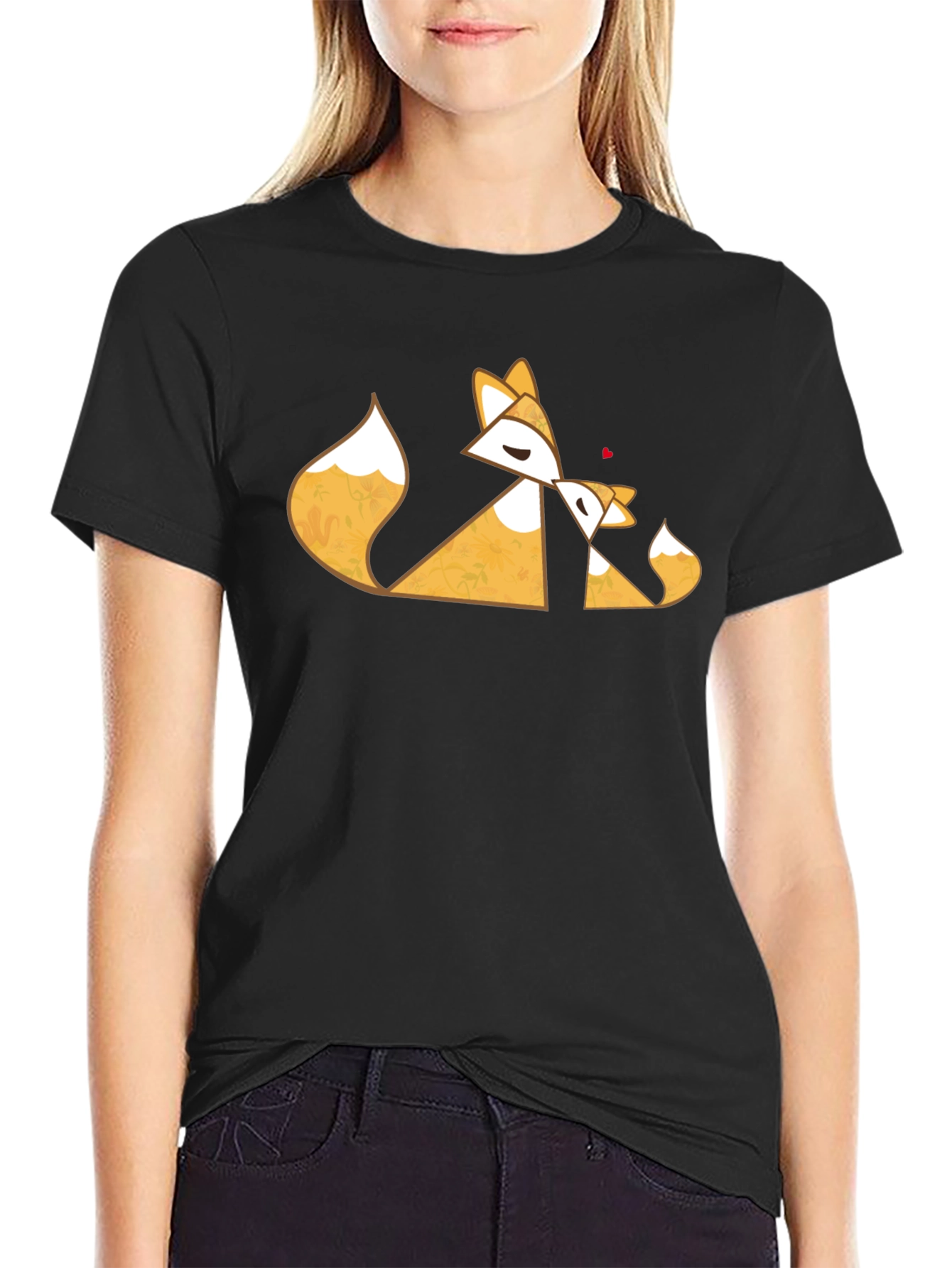 Geometric Fox Love Black T-Shirt