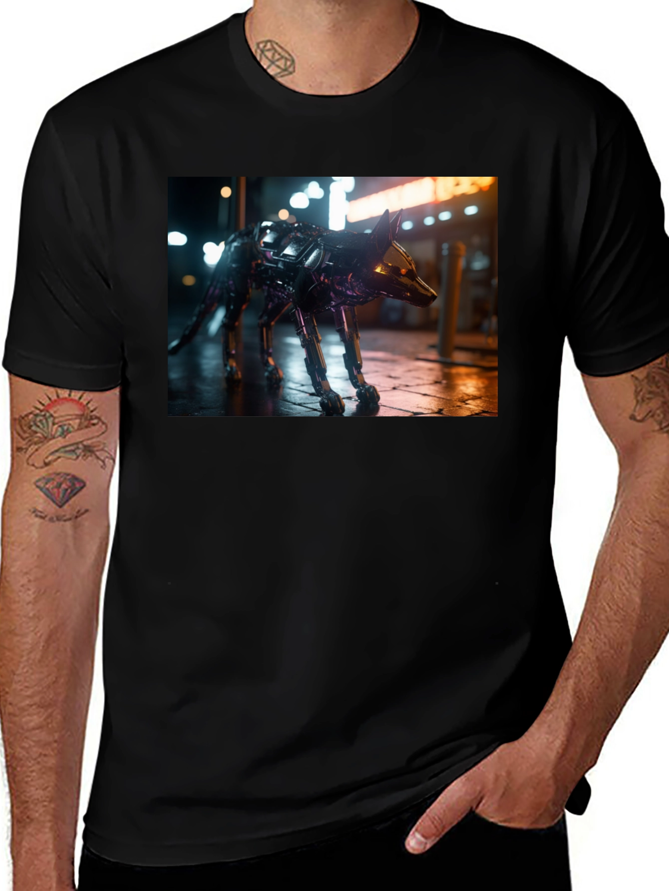 Robot Dog Graphic Black T-Shirt