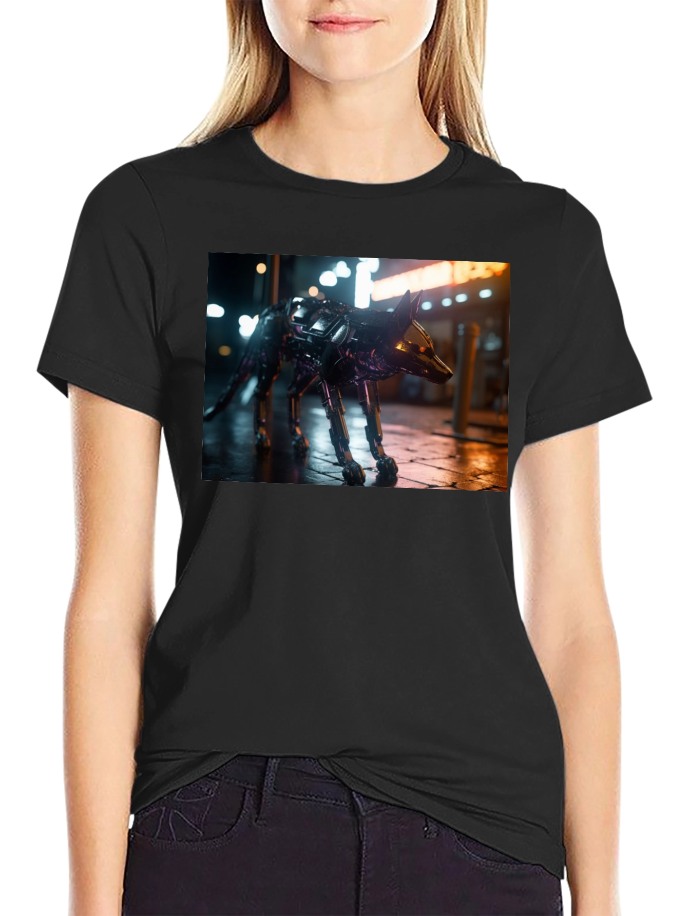 Robot Dog Graphic Black T-Shirt