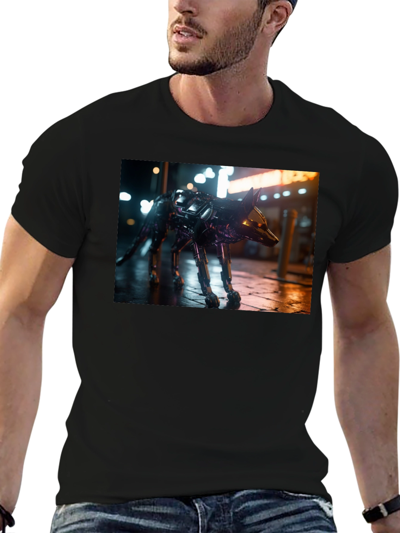 Robot Dog Graphic Black T-Shirt