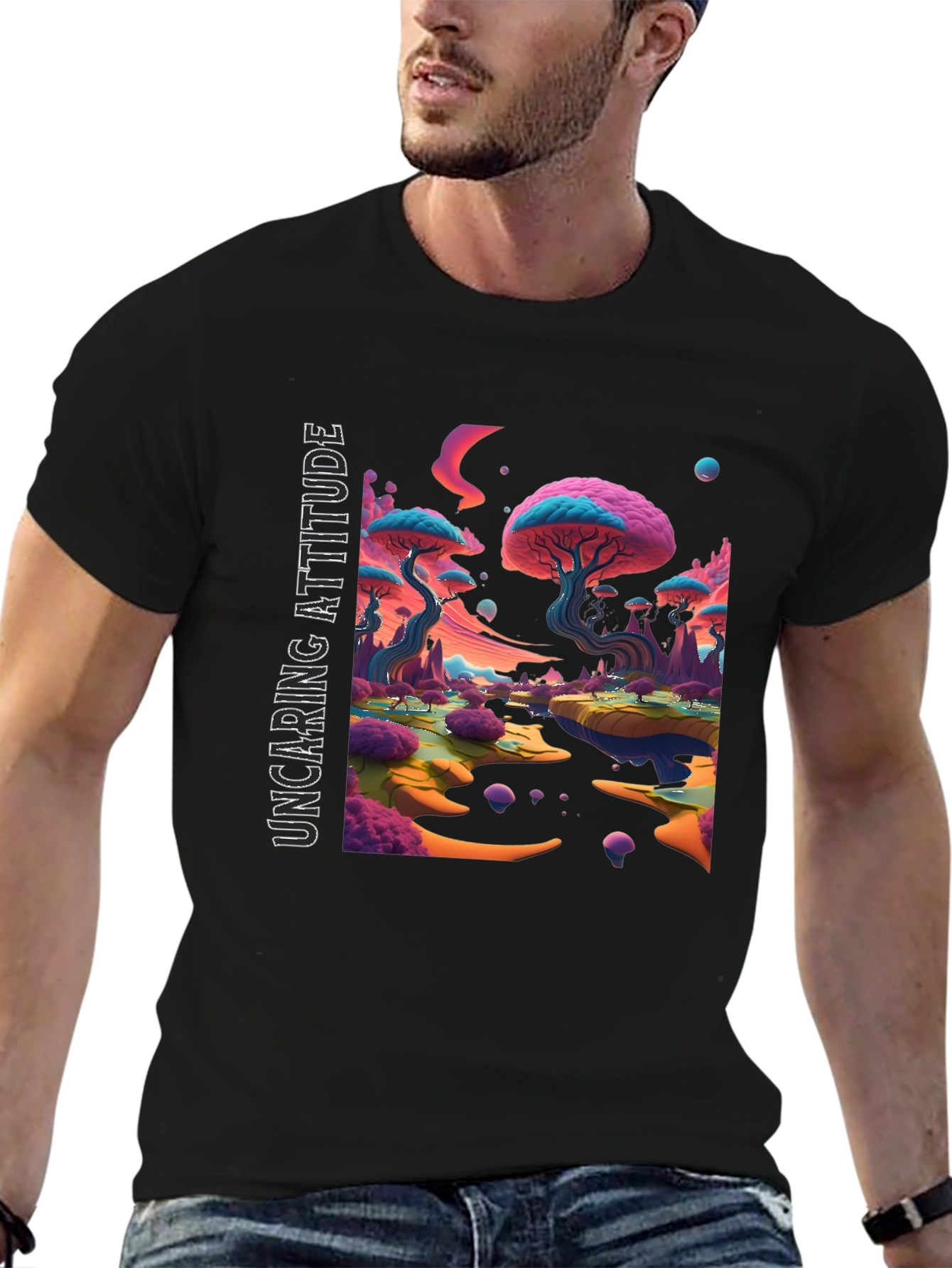 Uncaring Attitude T-Shirt - Psychedelic Landscape Design