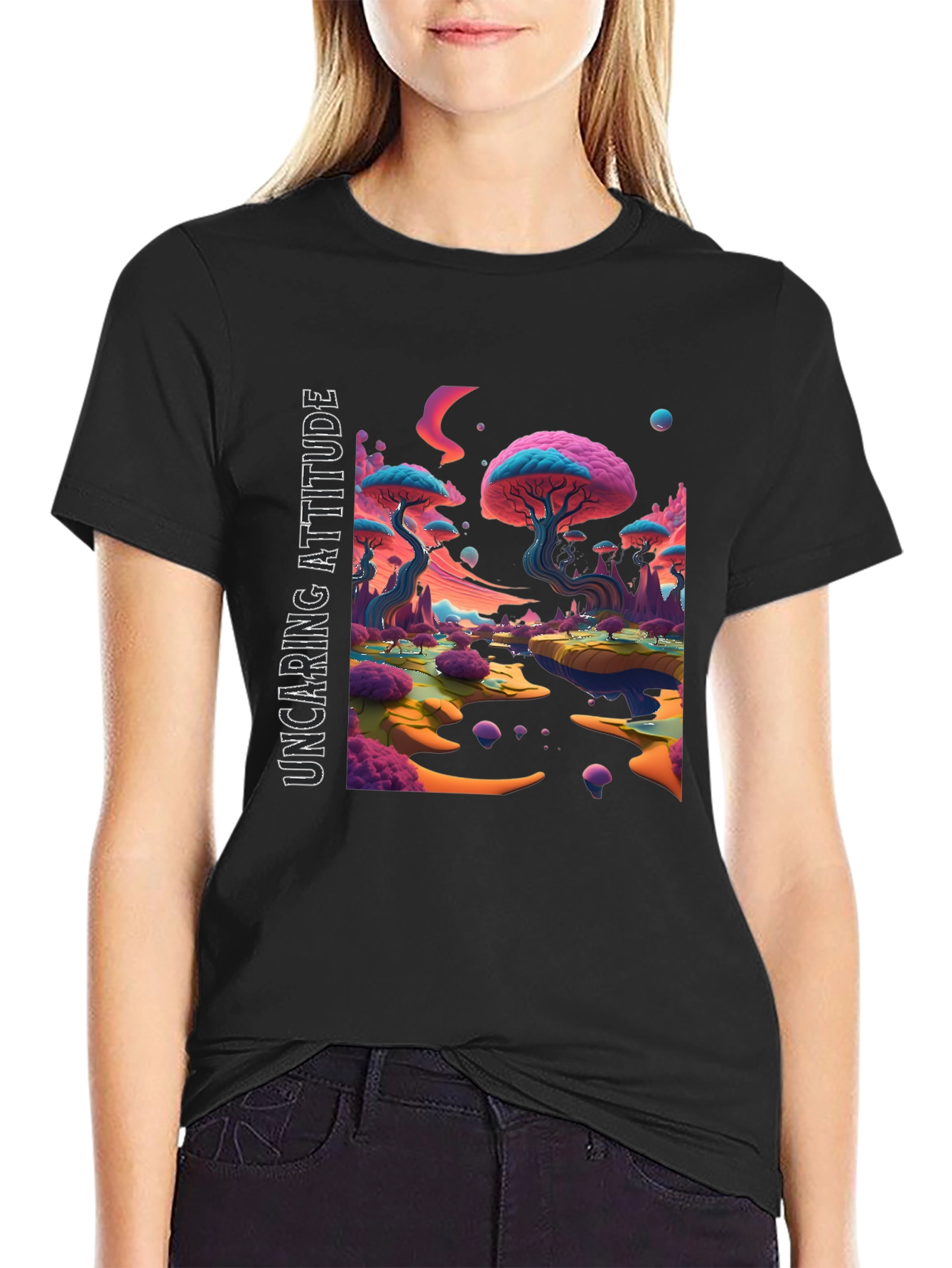 Uncaring Attitude T-Shirt - Psychedelic Landscape Design