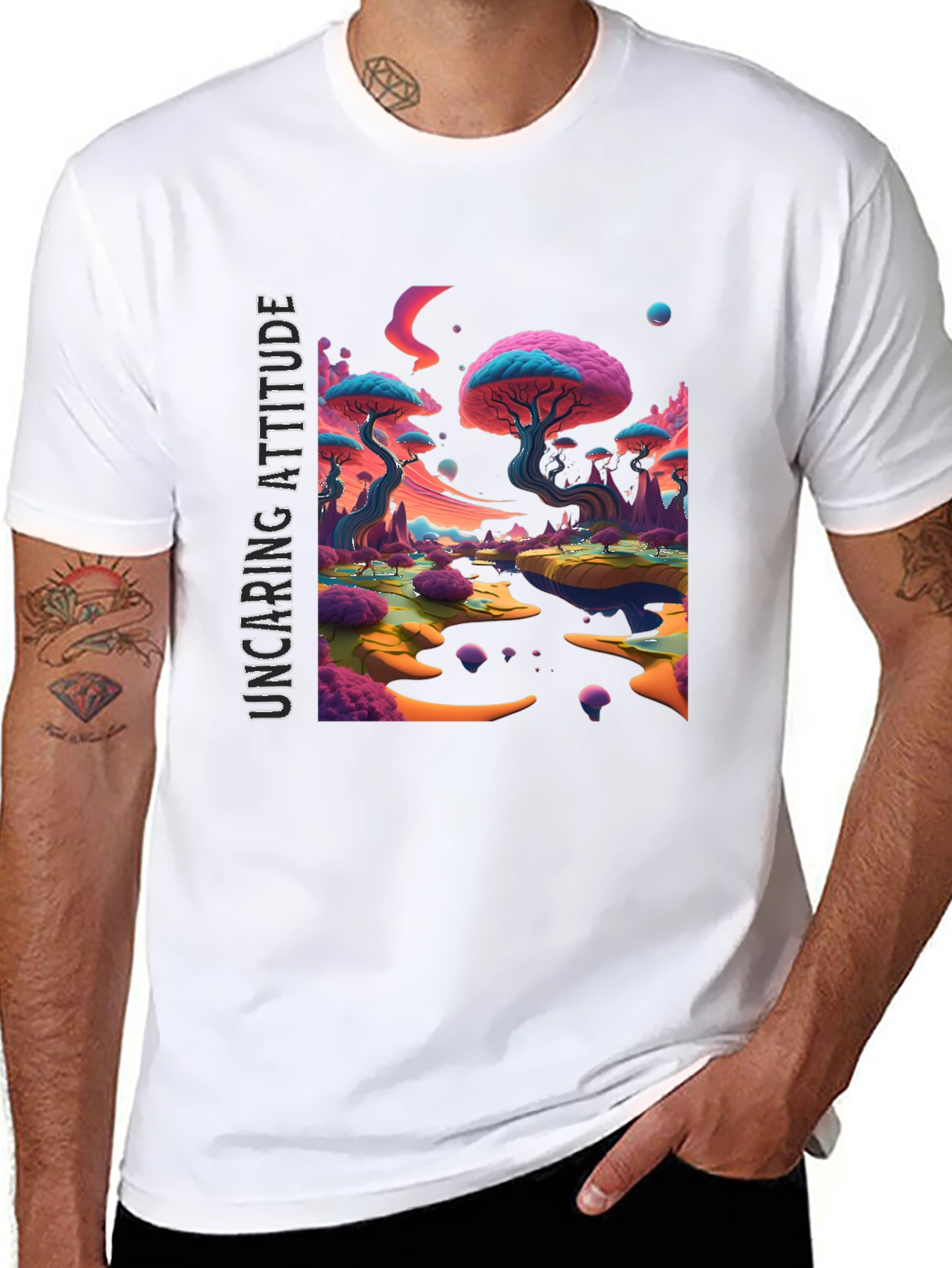Uncaring Attitude T-Shirt - Psychedelic Landscape Design