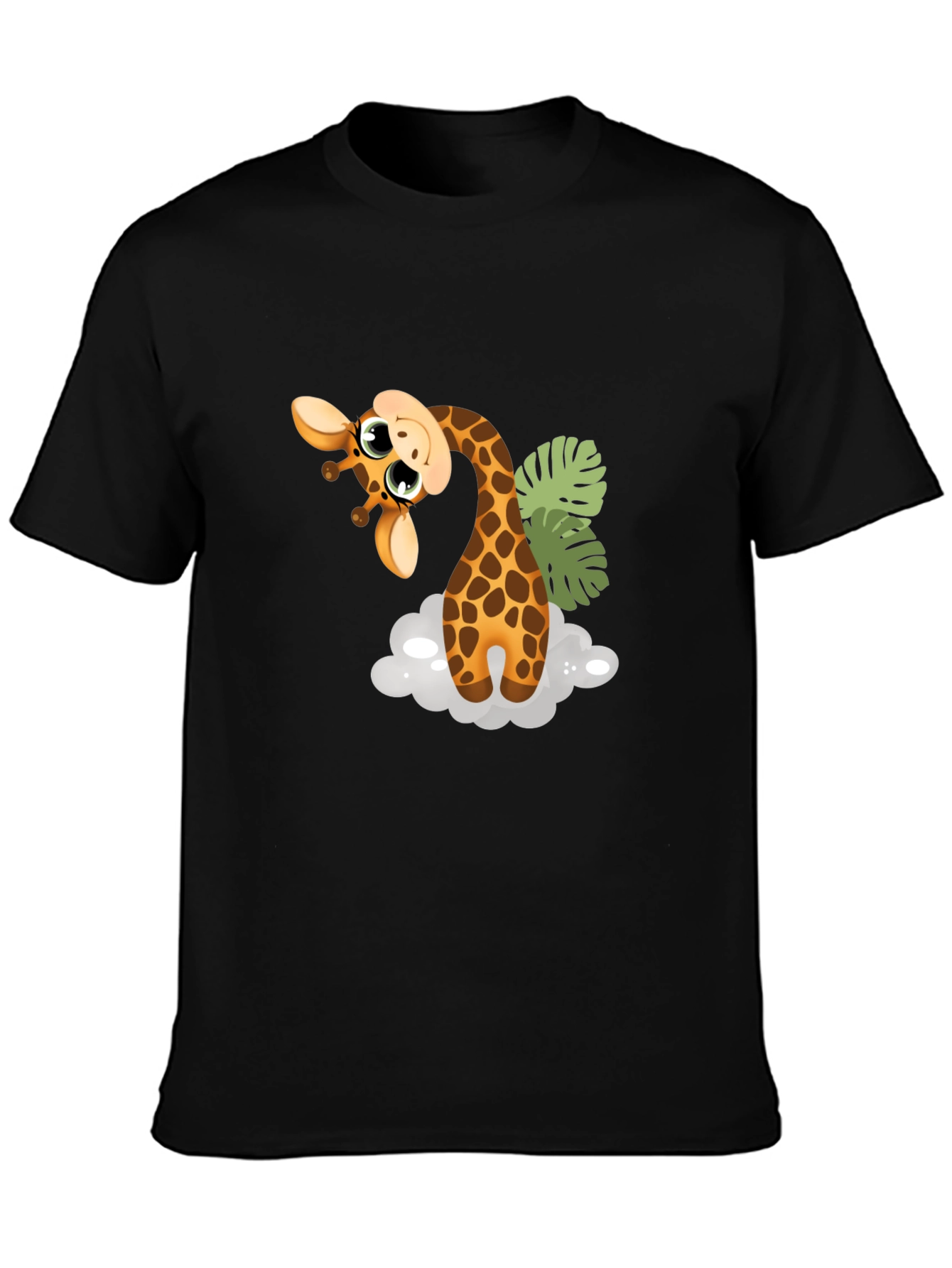 Cute Giraffe Graphic Tee - Black Cotton T-Shirt