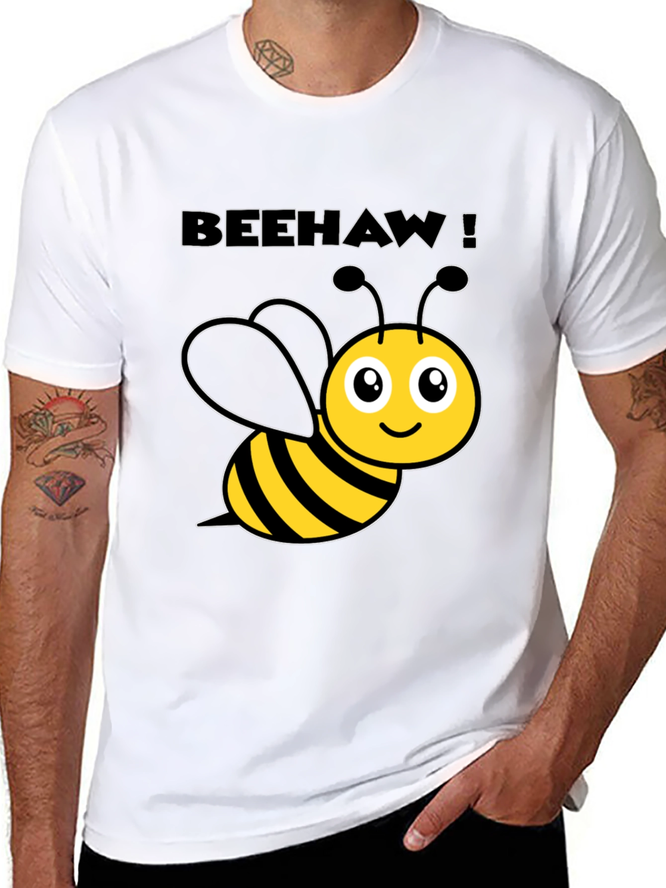 Beehaw! Cartoon Bee Graphic Black T-Shirt