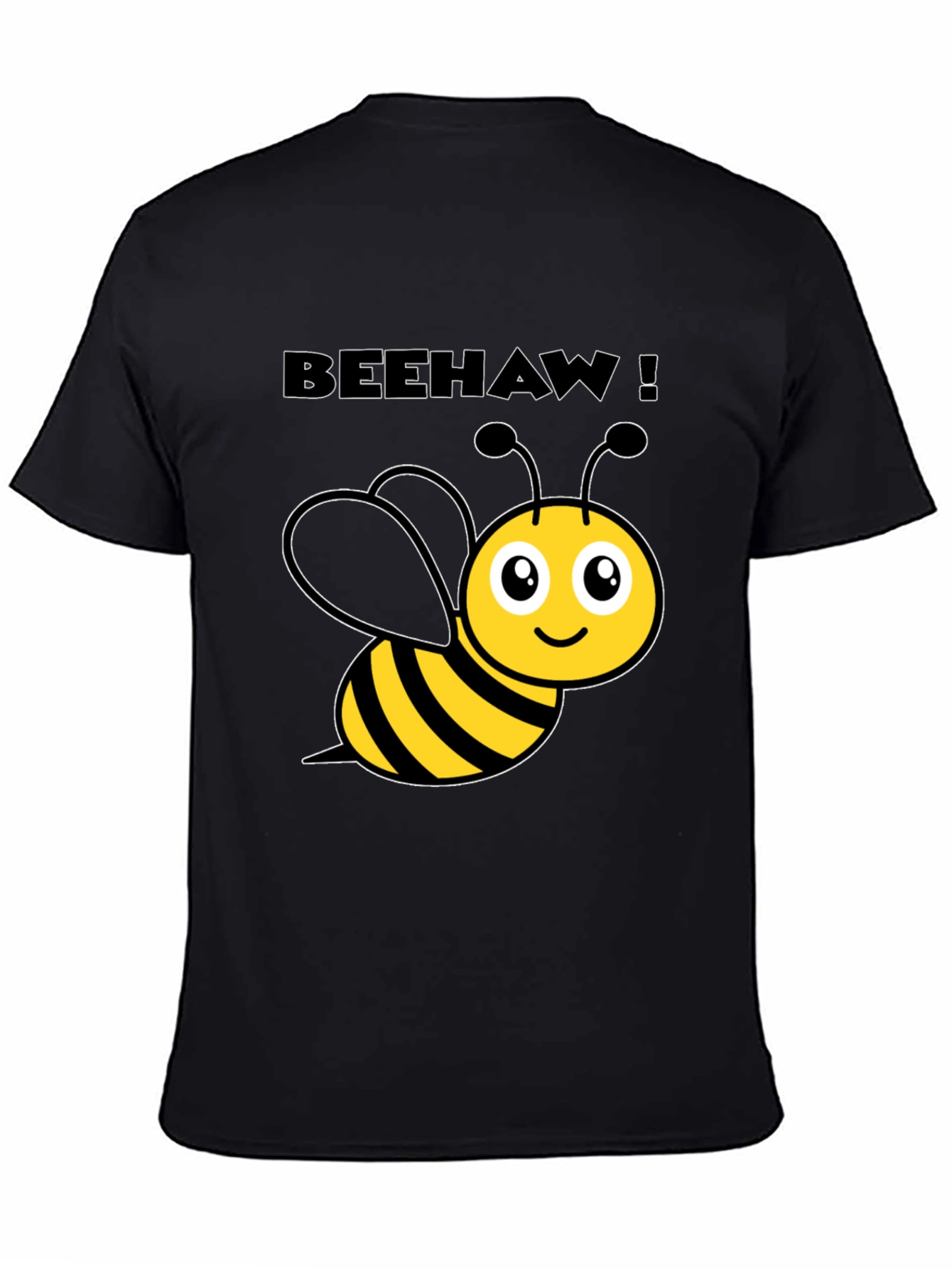 Beehaw! Cartoon Bee Graphic Black T-Shirt