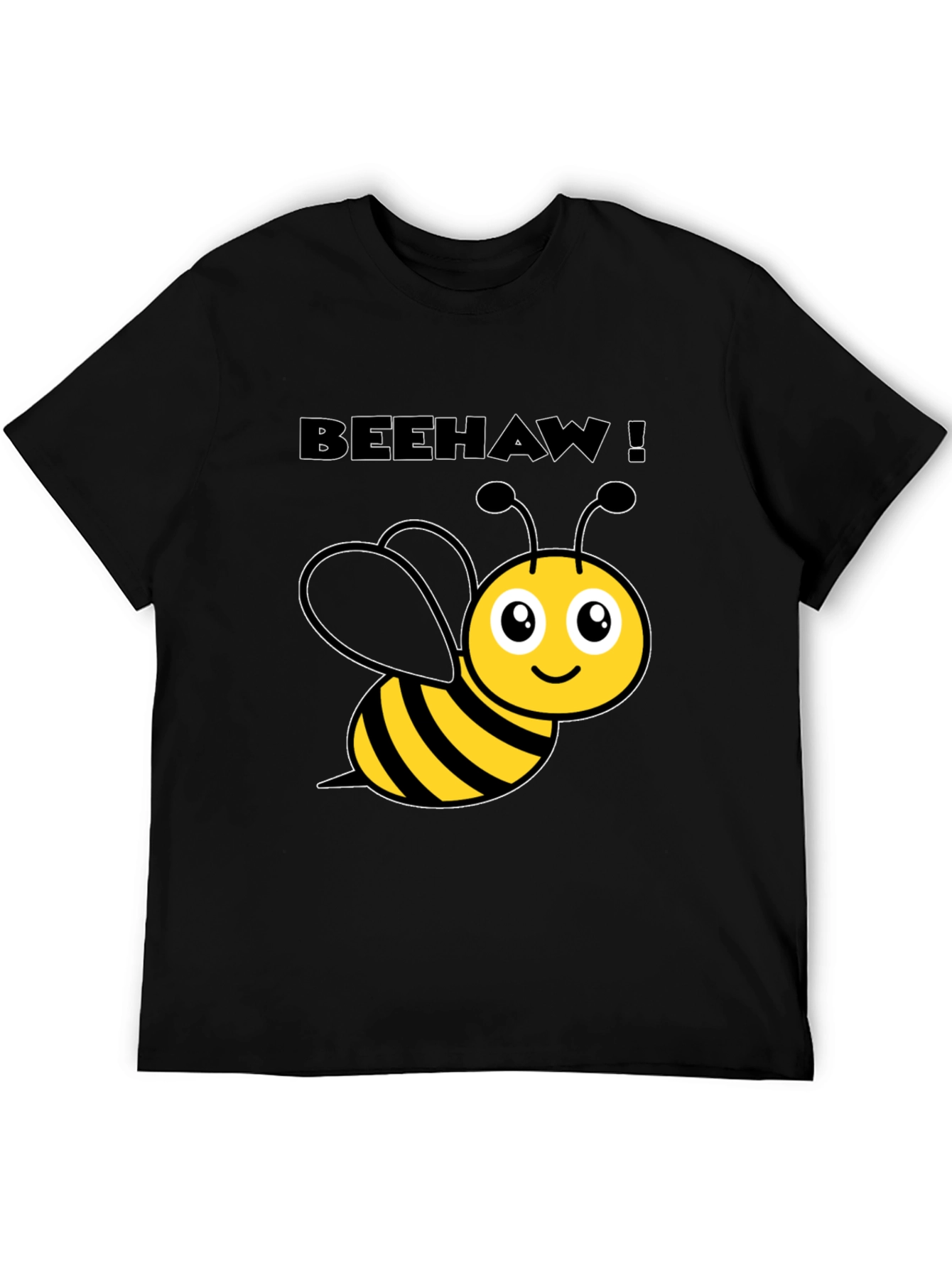 Beehaw! Cartoon Bee Graphic Black T-Shirt