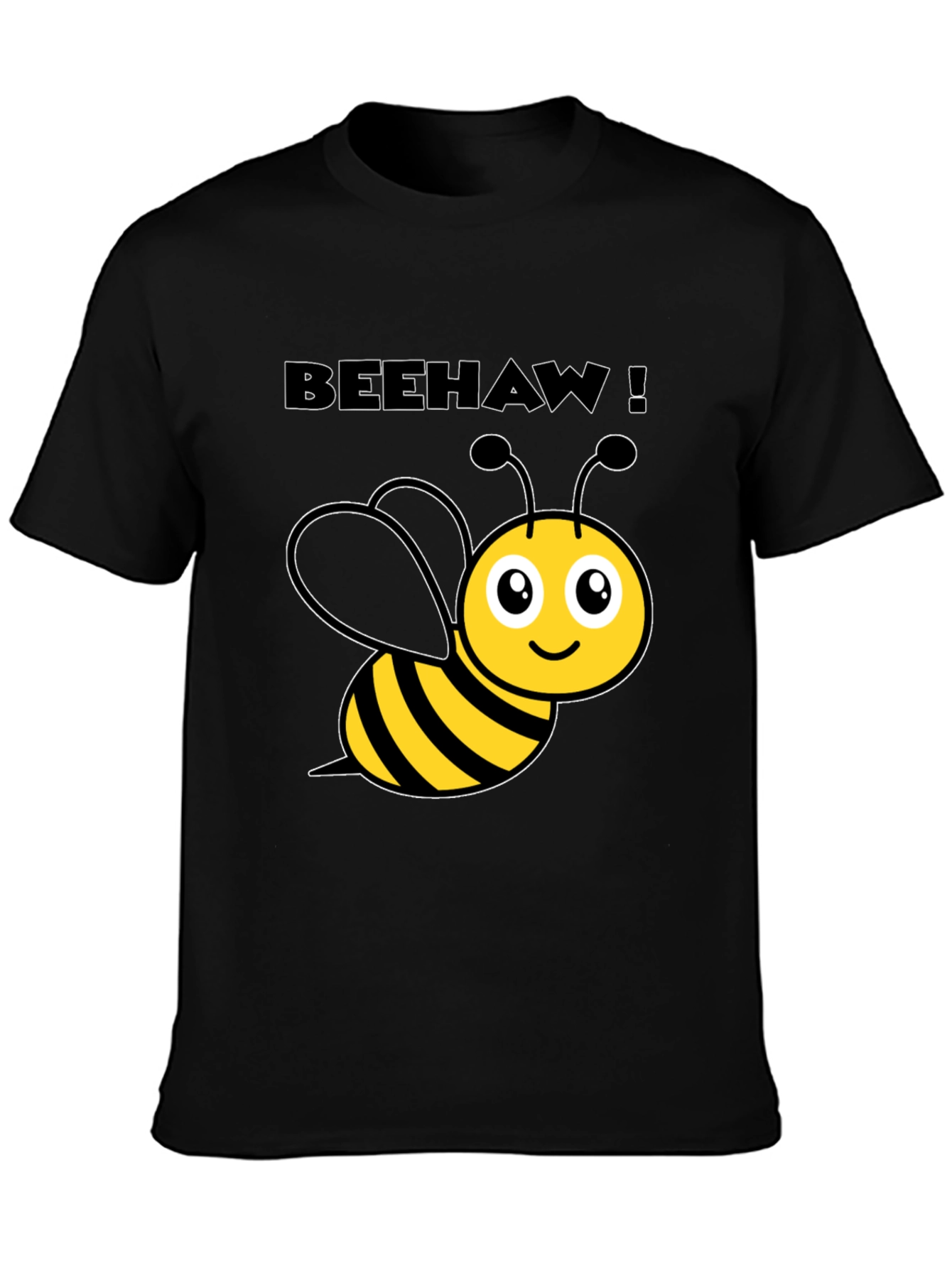 Beehaw! Cartoon Bee Graphic Black T-Shirt