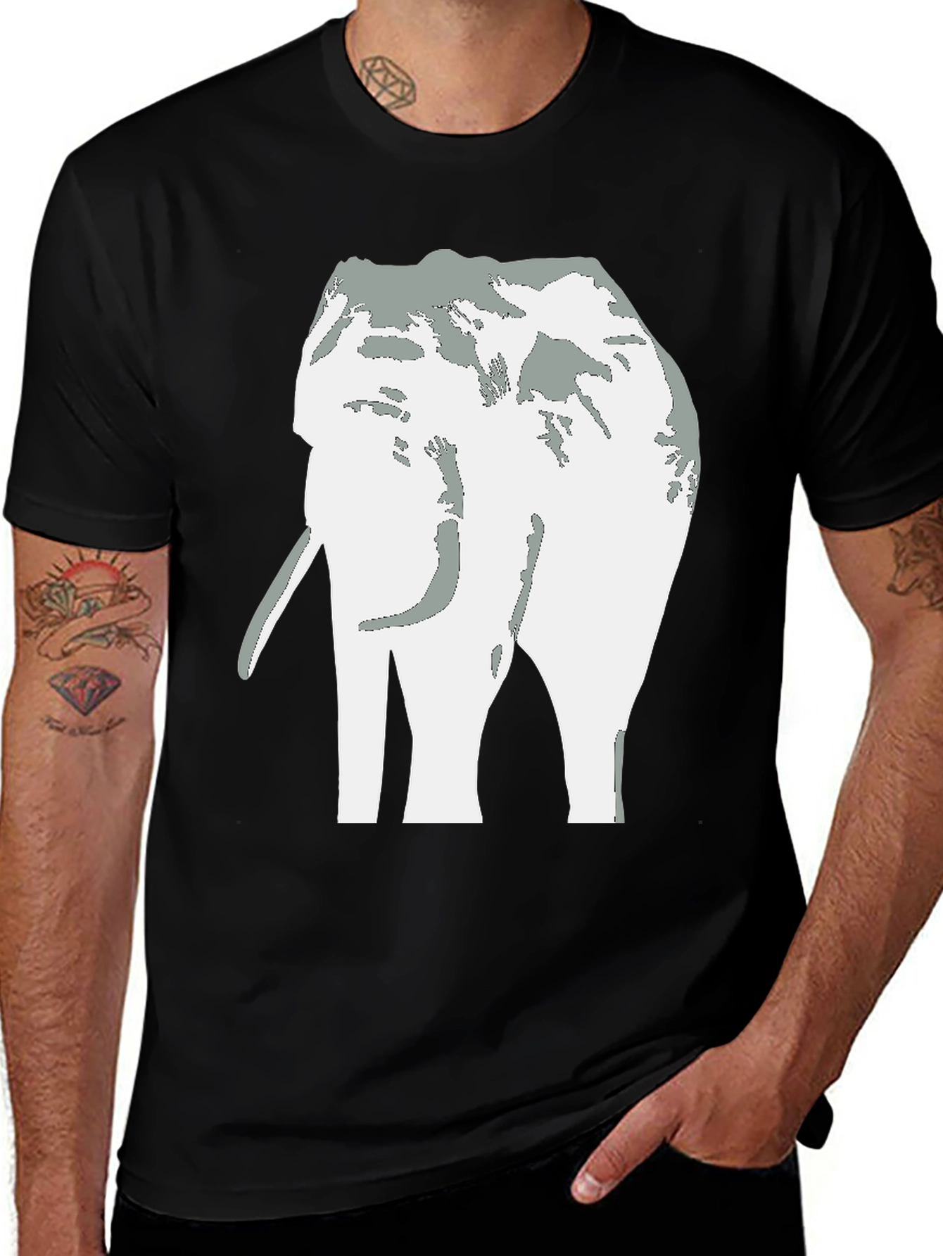 Elephant Graphic Tee - Black Cotton Casual T-Shirt