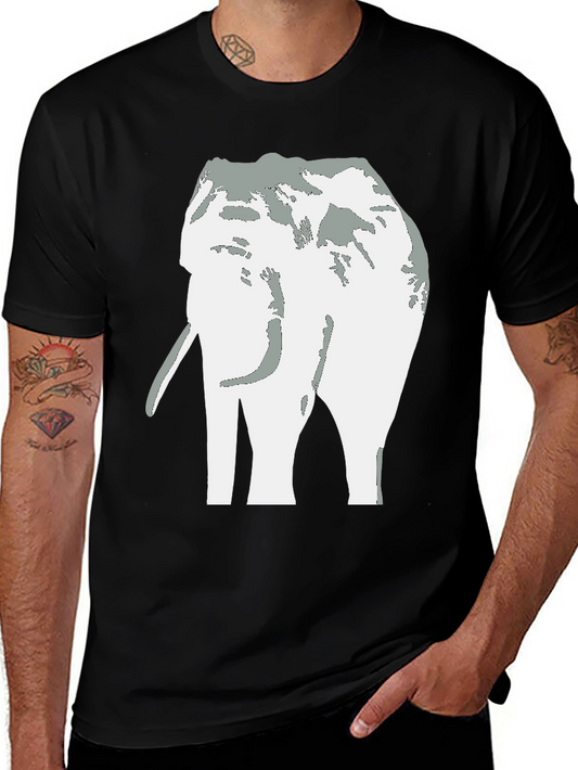 Elephant Graphic Tee - Black Cotton Casual T-Shirt