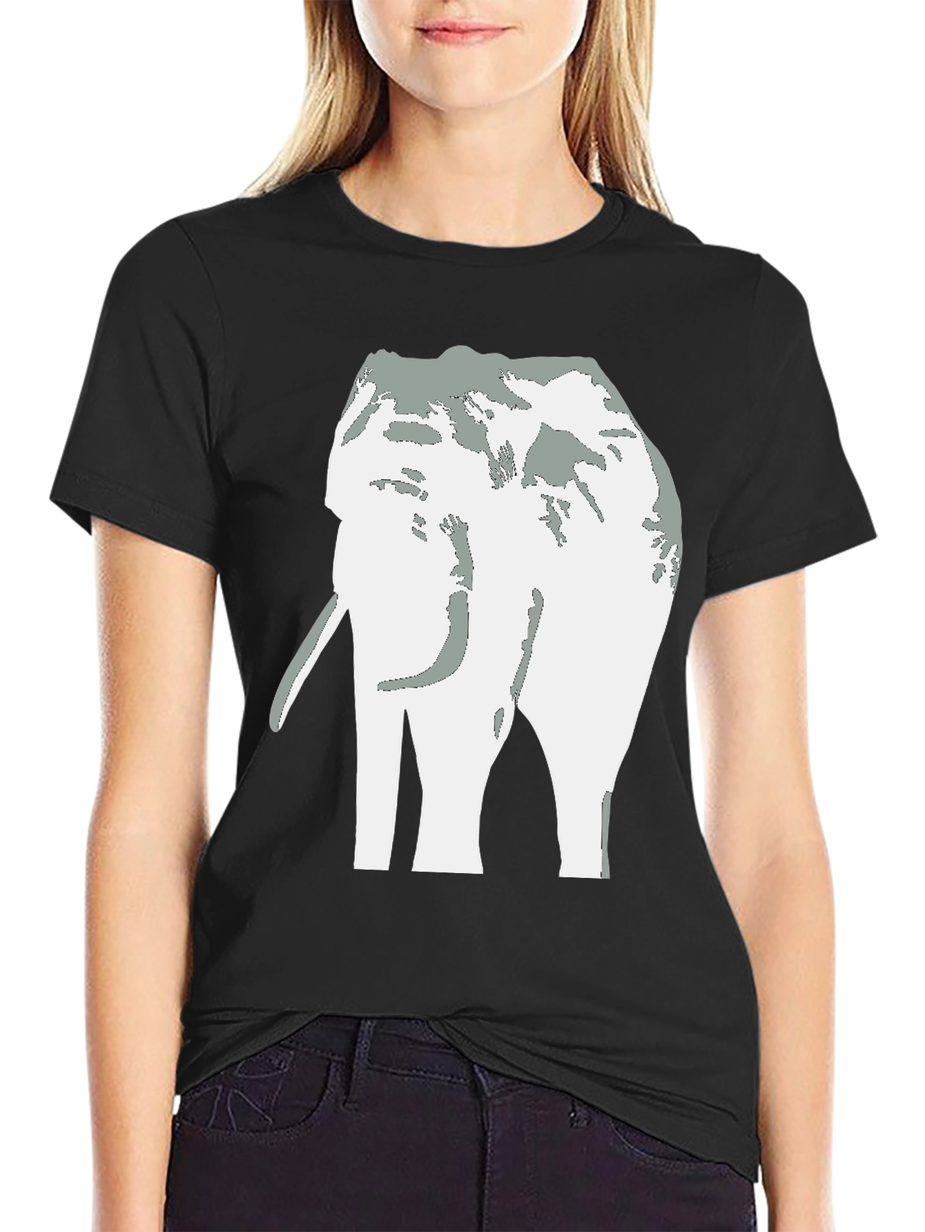 Elephant Graphic Tee - Black Cotton Casual T-Shirt