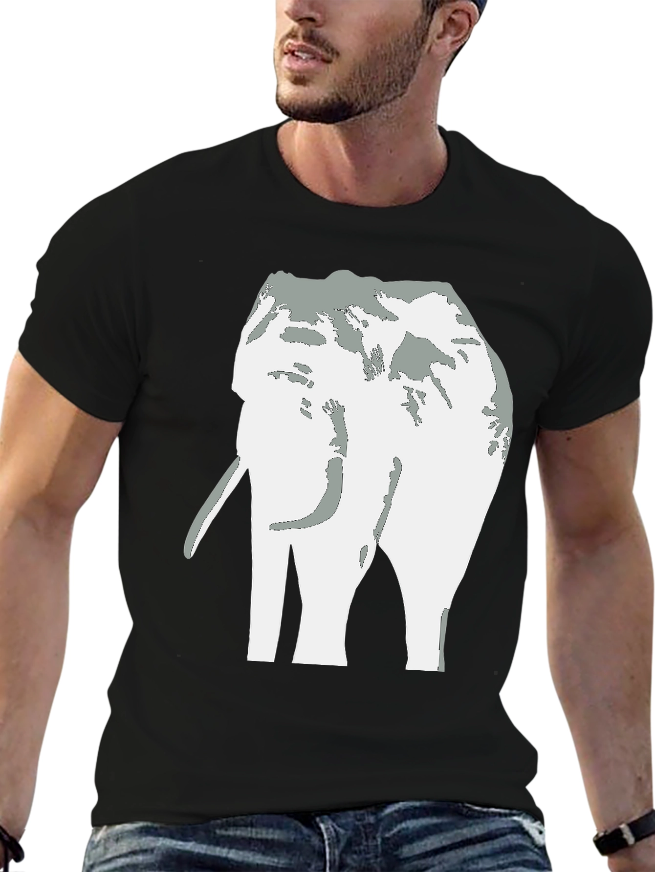 Elephant Graphic Tee - Black Cotton Casual T-Shirt