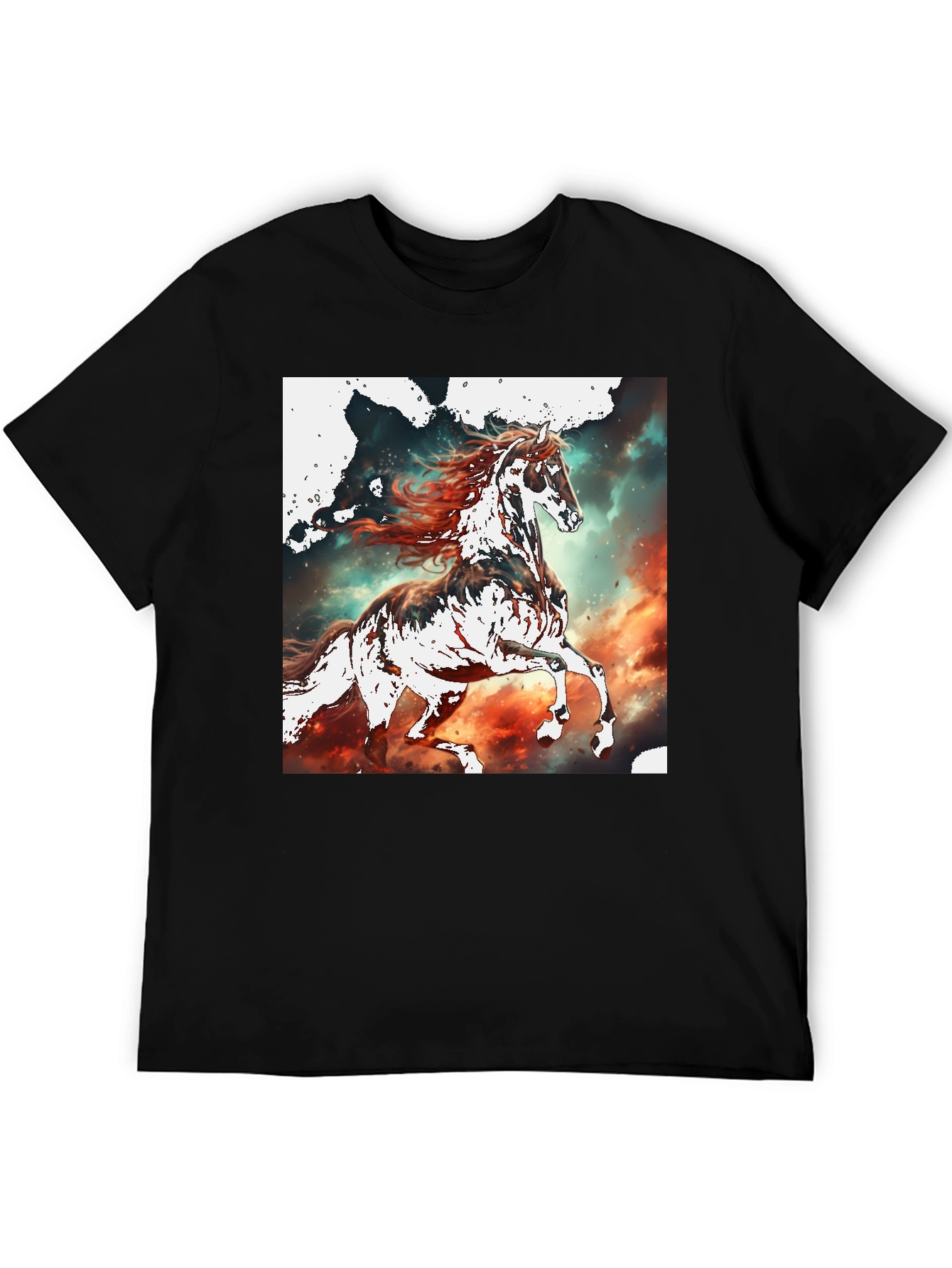 Horse Graphic Tee - Black Cotton Blend T-Shirt