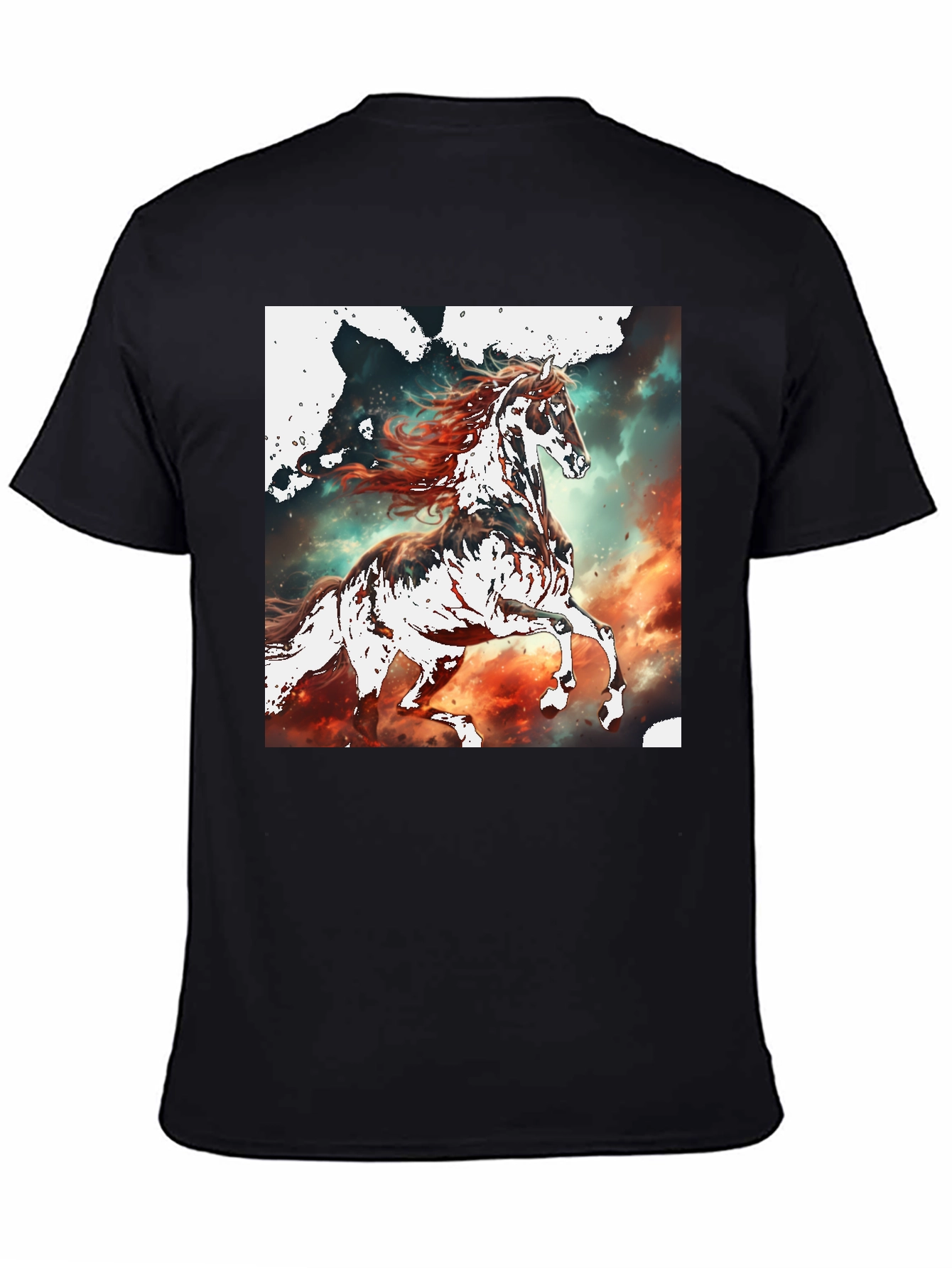 Horse Graphic Tee - Black Cotton Blend T-Shirt