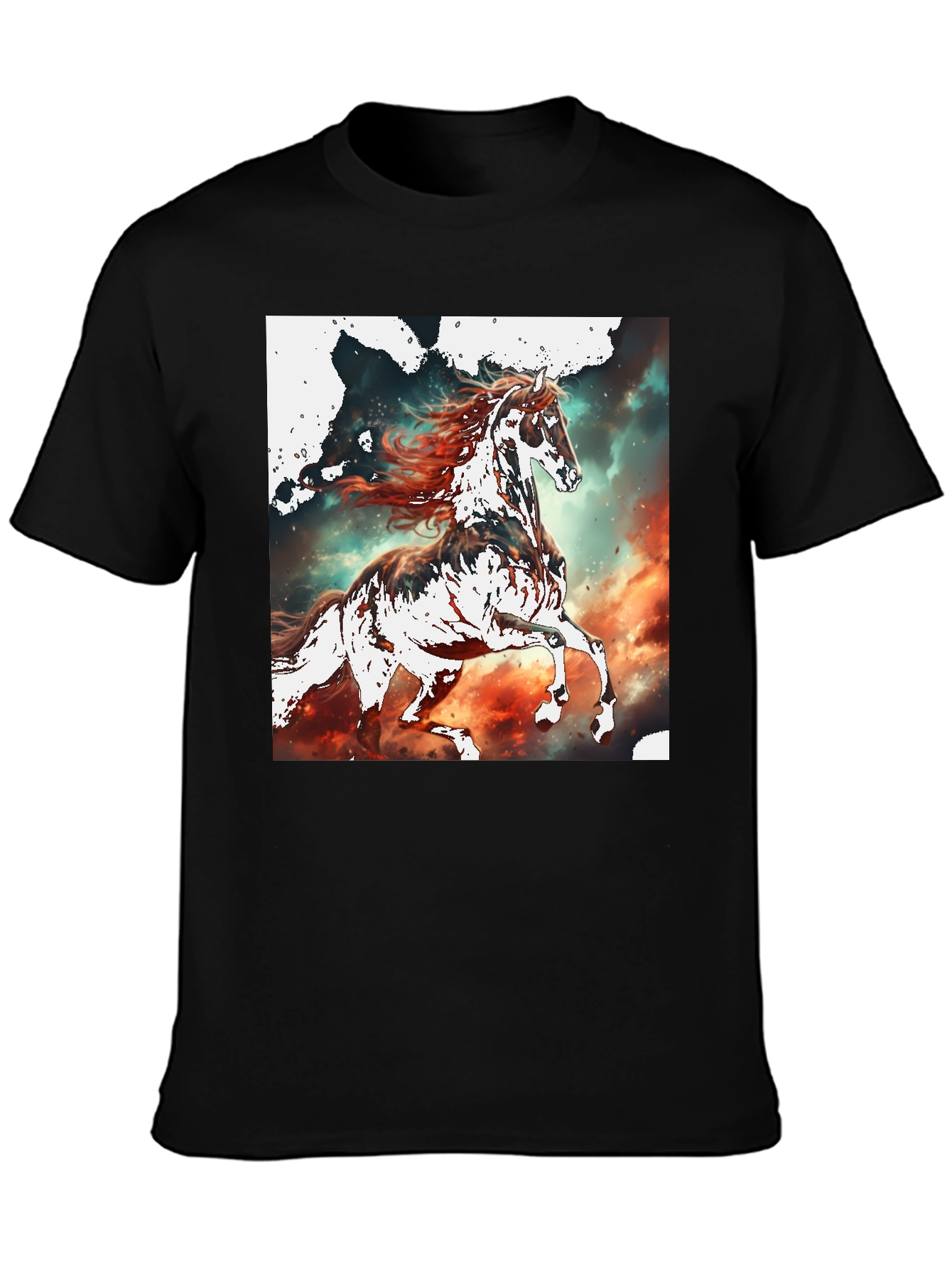 Horse Graphic Tee - Black Cotton Blend T-Shirt
