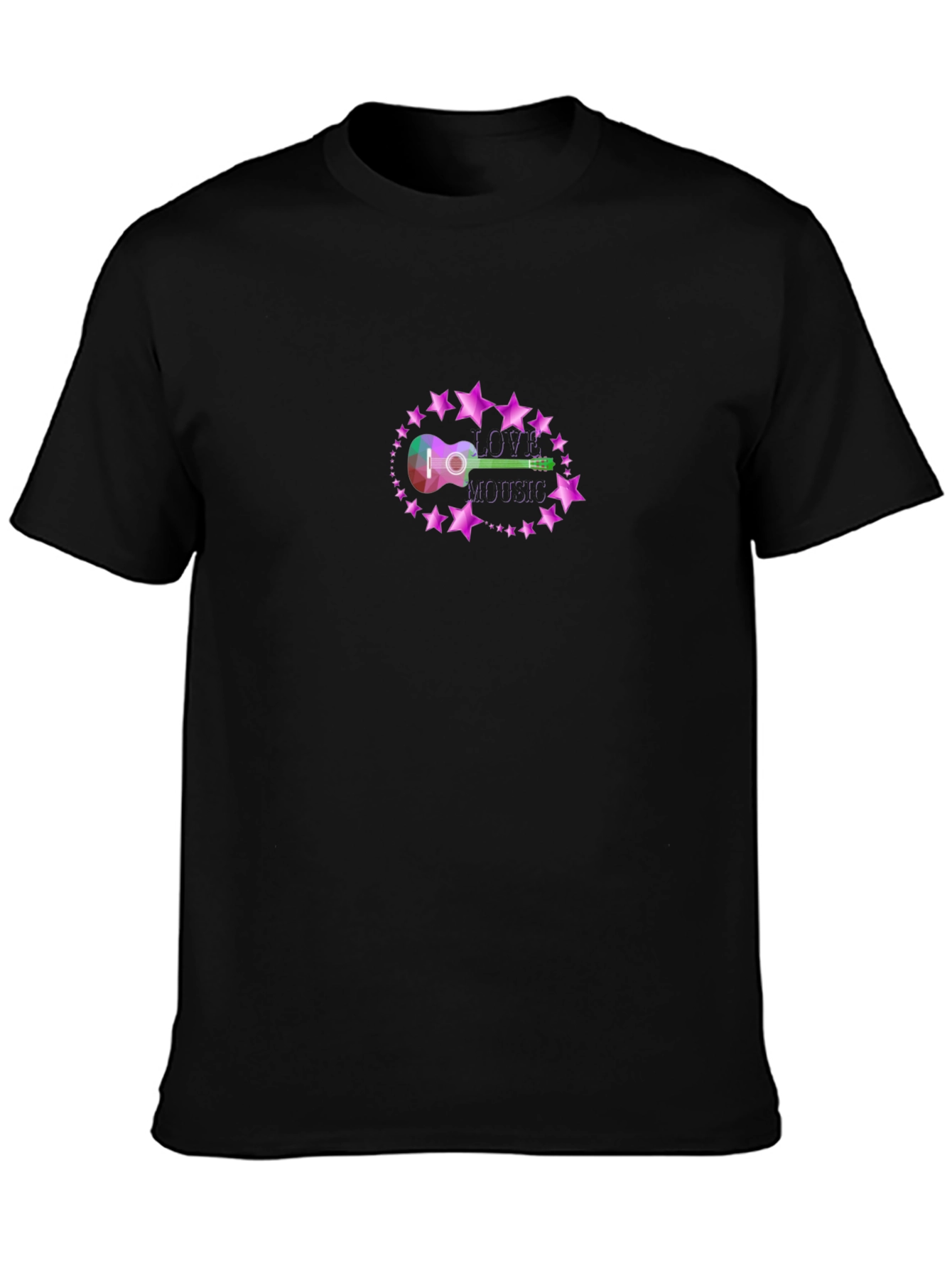 Love Music Guitar Graphic Black T-Shirt